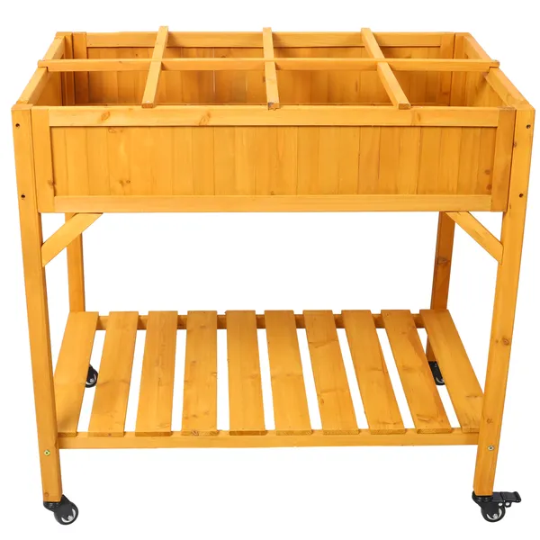 Elevated 8 Pocket Herb Garden Bed, Mobile Raised Customizable Wood Planter For Herbs, Vegetables, Flowers W/ Lockable Wheels, Storage Shelf, Drainage Holes photo 4