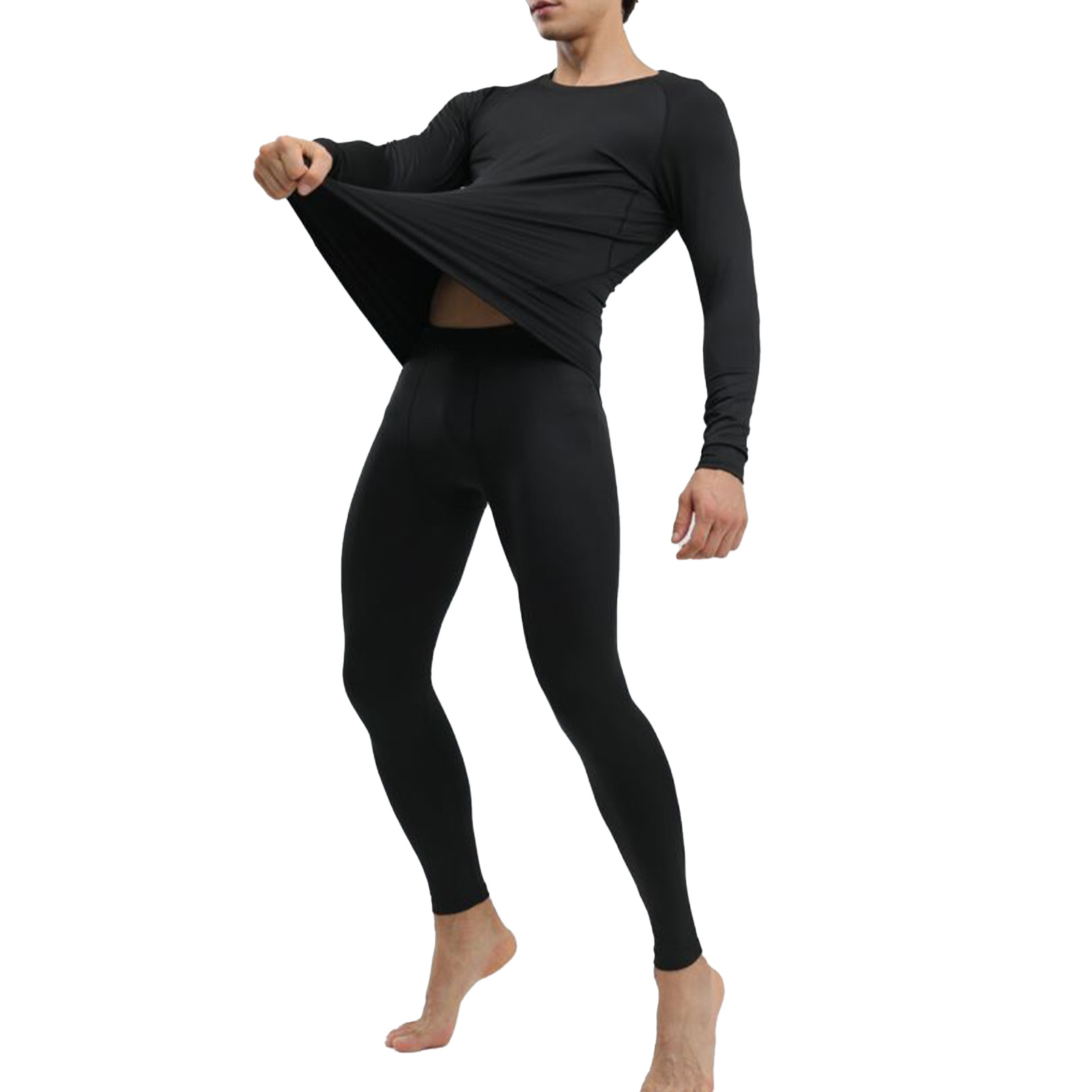 Men's Thermal Underwear Black Stylish Soft Close Fitting Men Cold Weather Top Bottom Set Base Layer For Autumn Winter XXL photo 4