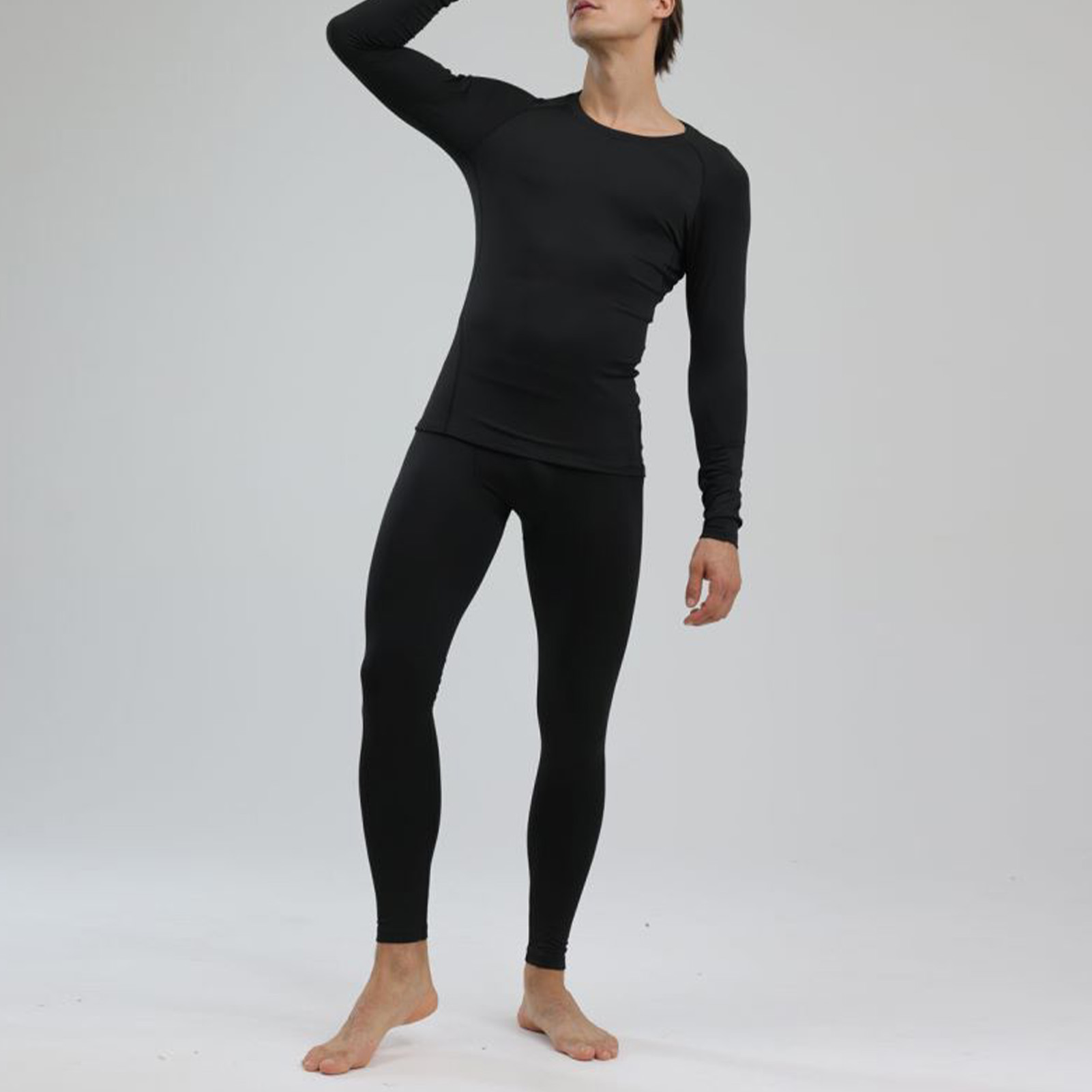 Men's Thermal Underwear Black Stylish Soft Close Fitting Men Cold Weather Top Bottom Set Base Layer For Autumn Winter S photo 4