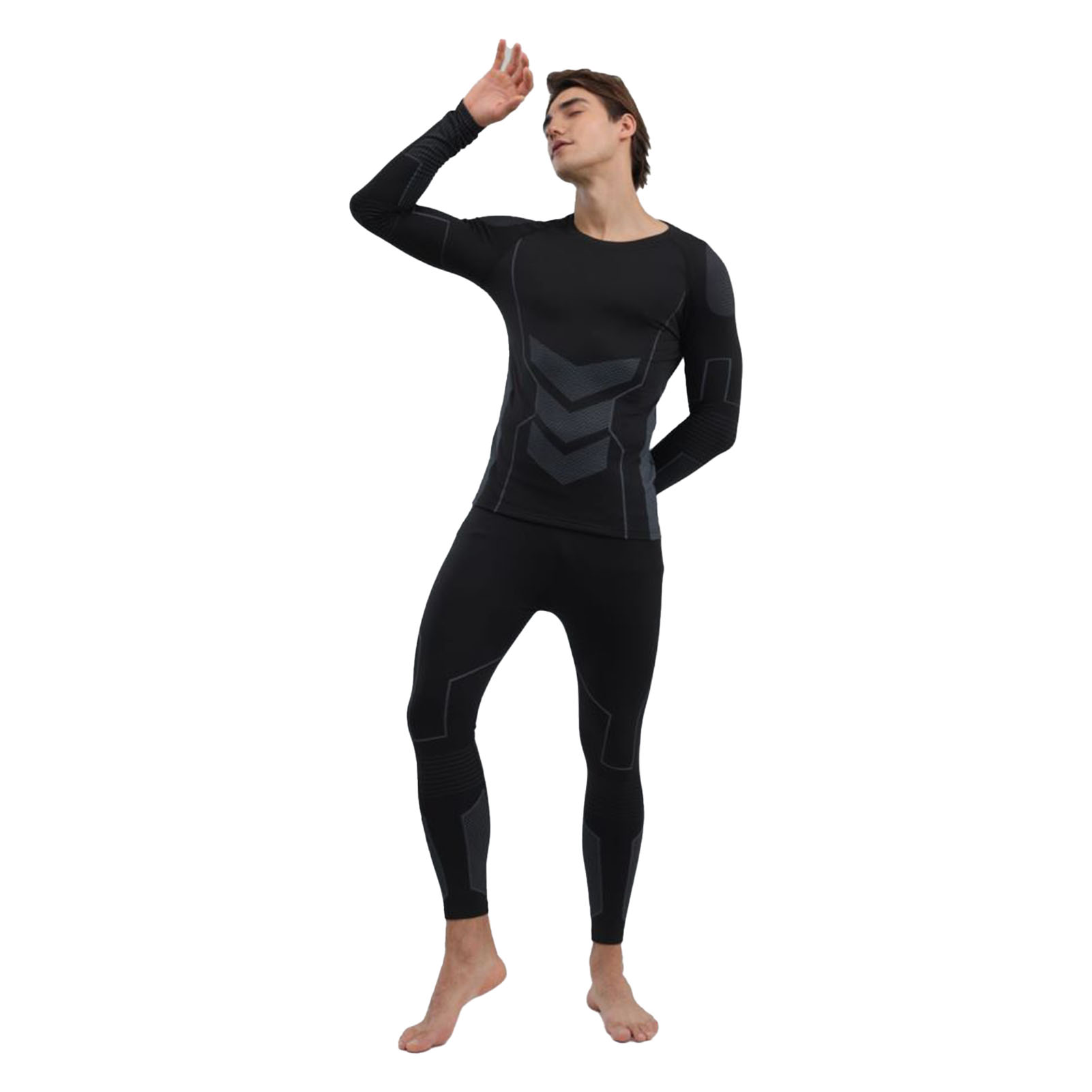 Men Thermal Underwear Set Shirt Pants Autumn Slim Fit Thermal Underwear Top Bottom Set Black S photo 6