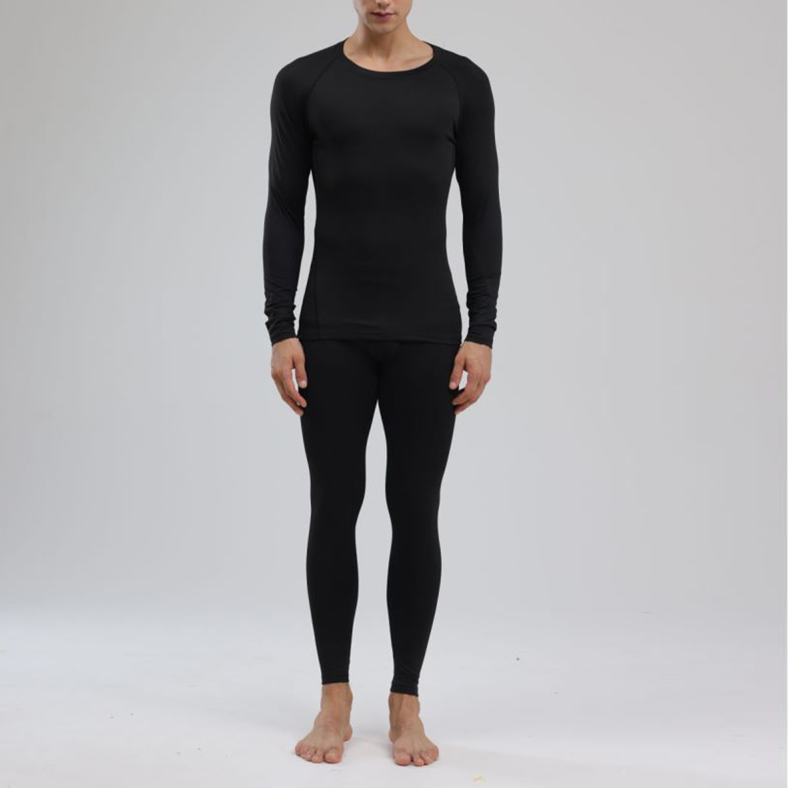Men's Thermal Underwear Black Stylish Soft Close Fitting Men Cold Weather Top Bottom Set Base Layer For Autumn Winter M photo 2