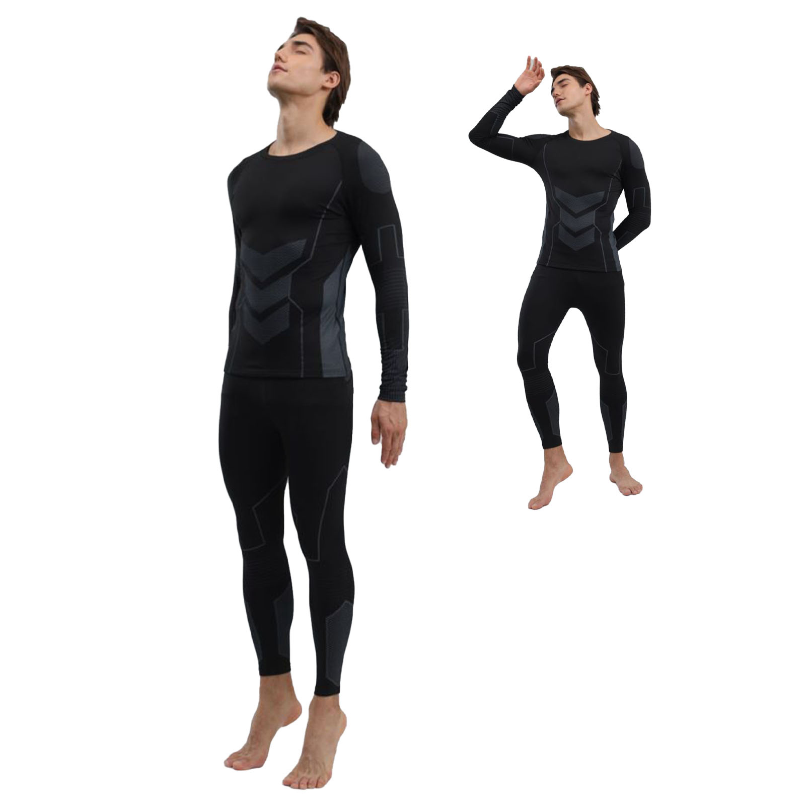 Men Thermal Underwear Set Shirt Pants Autumn Slim Fit Thermal Underwear Top Bottom Set Black XXL photo 2