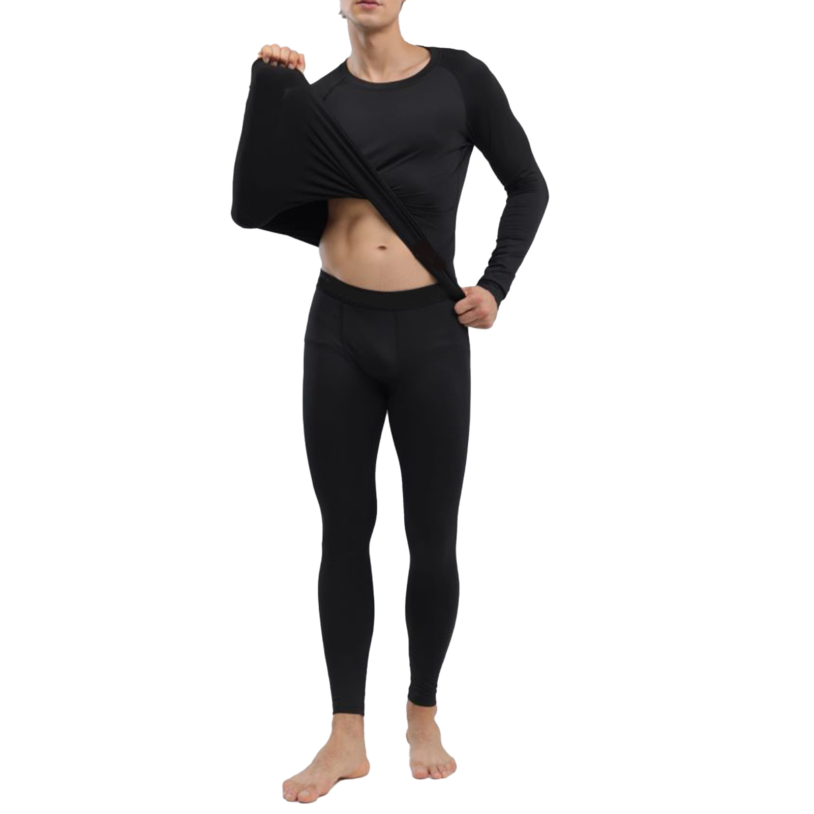 Men's Thermal Underwear Black Stylish Soft Close Fitting Men Cold Weather Top Bottom Set Base Layer For Autumn Winter L photo 3