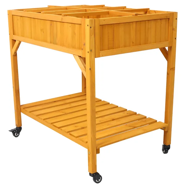 Elevated 8 Pocket Herb Garden Bed, Mobile Raised Customizable Wood Planter For Herbs, Vegetables, Flowers W/ Lockable Wheels, Storage Shelf, Drainage Holes photo 3