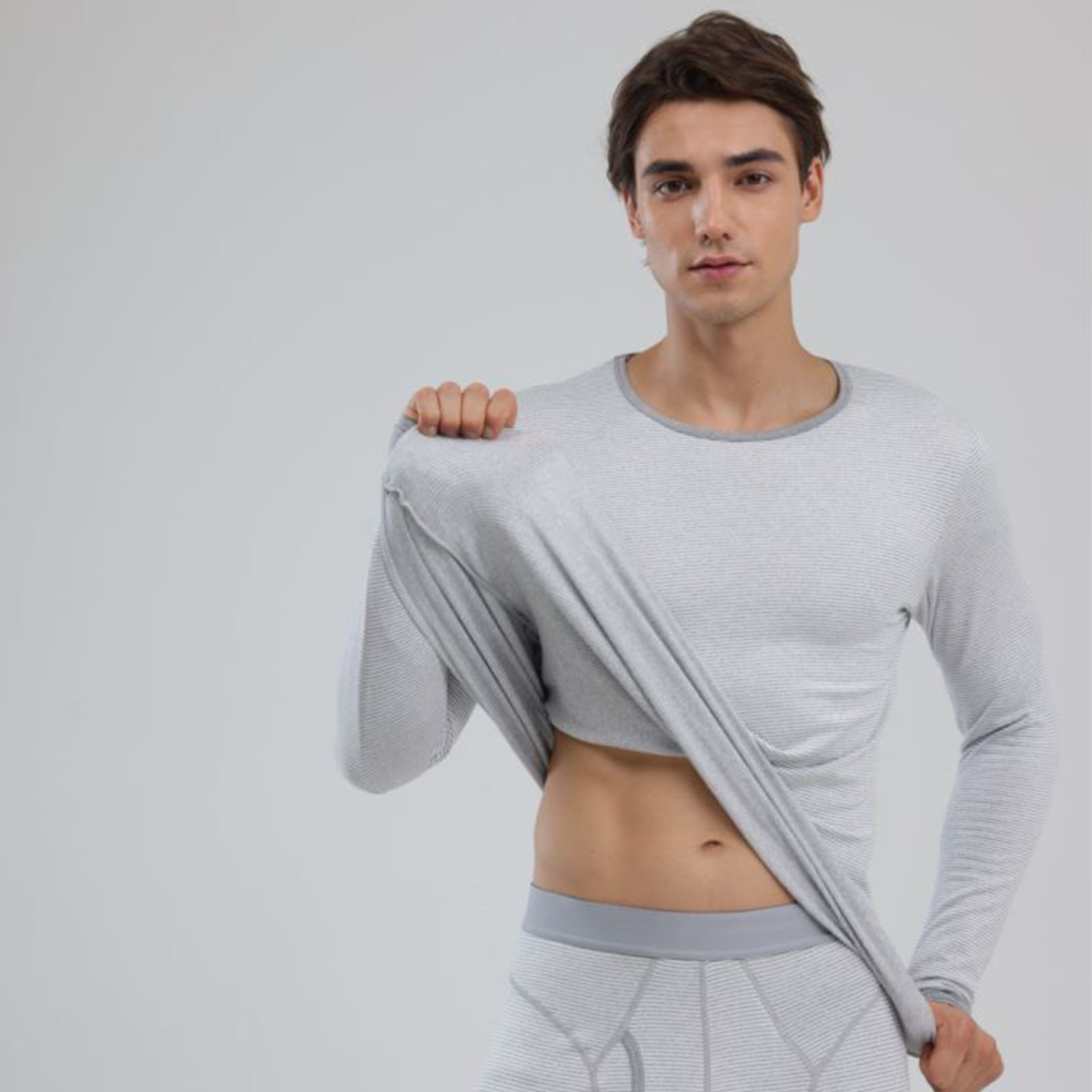 1 Set Men Thermal Underwear Set Knit Slim Fit Stylish Warm Winter Base Layer Cold Weather Clothing S Size photo 4