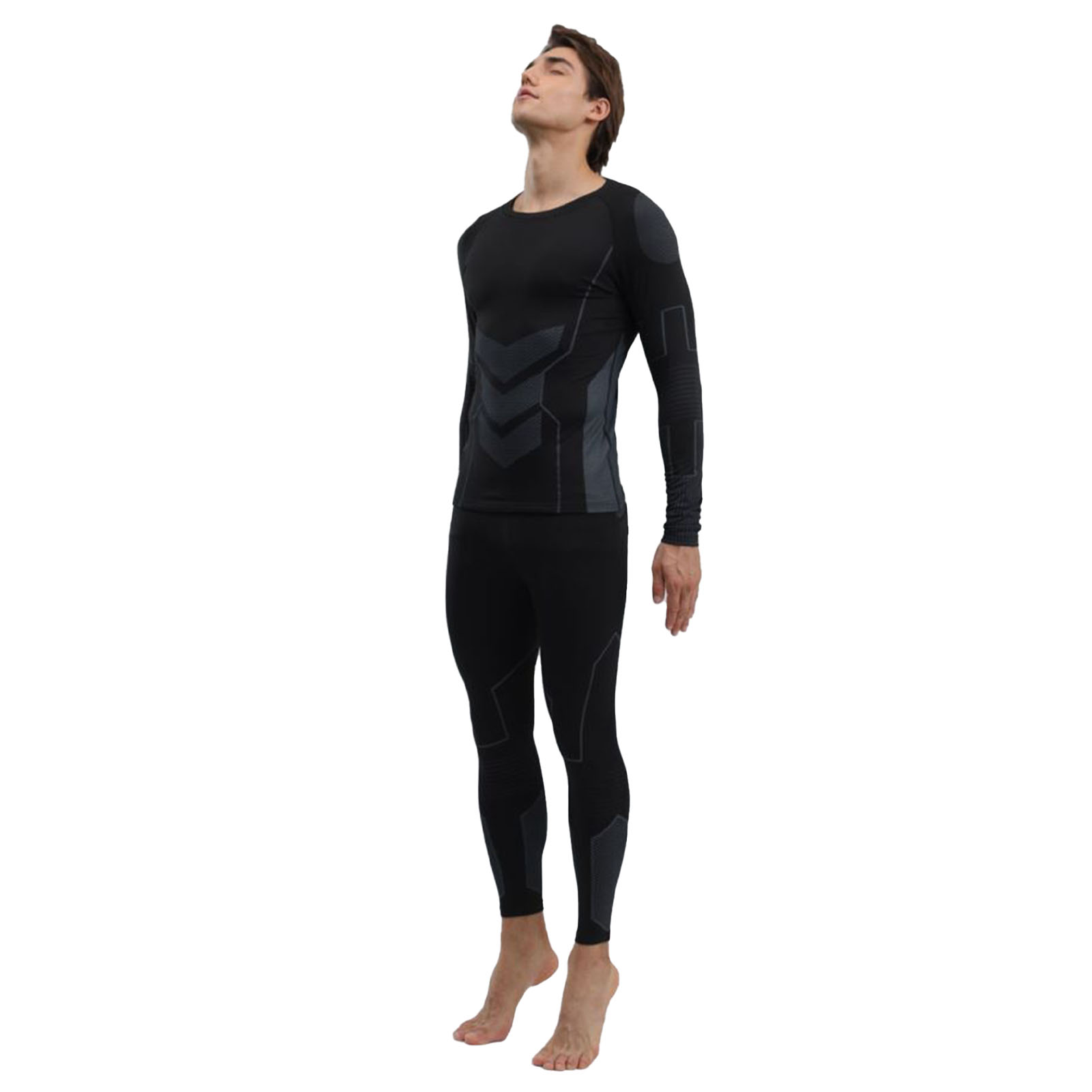 Men Thermal Underwear Set Shirt Pants Autumn Slim Fit Thermal Underwear Top Bottom Set Black M photo 3
