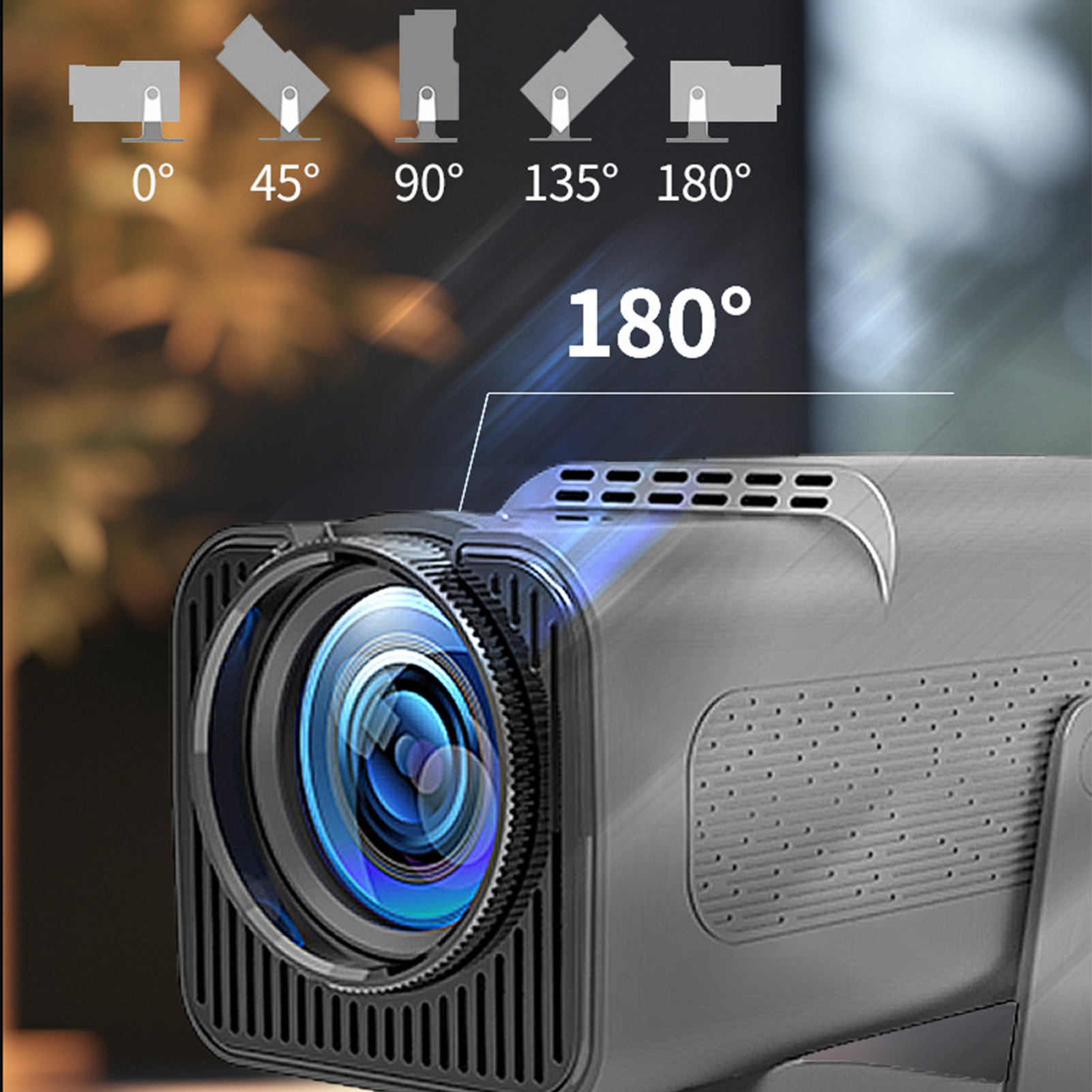 Projector HD For Home Theater Office 360 Degree Rotatable PTZ Portable Mini HY320 AU Plug 110‑220V Black photo 3