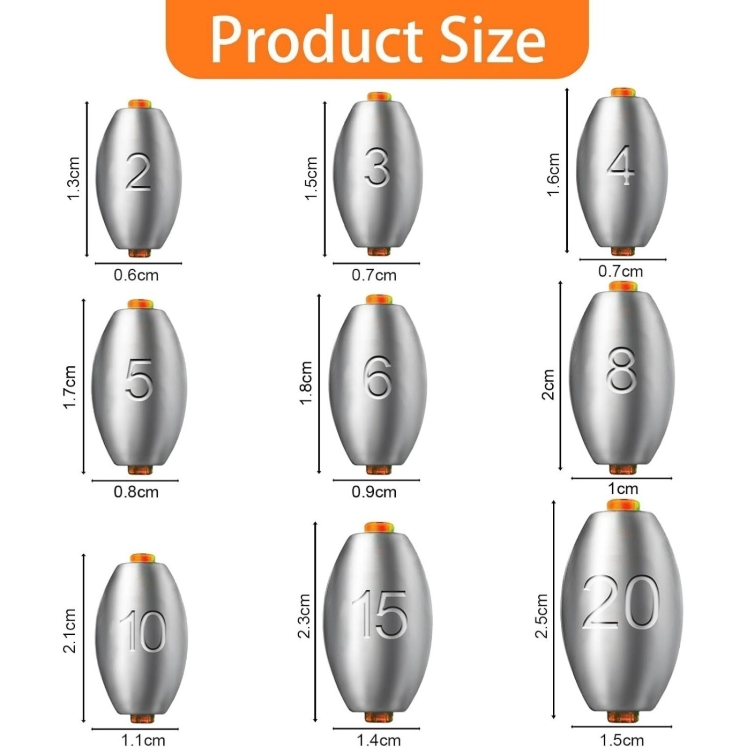 50-Piece Set Of Sea Fishing Weights With Plastic Core, Mixed 9 Sizes, Small Fishing Sinkers: 2g, 3g, 4g, 5g, 6g, 8g, 10g, 15g, 20g—Fishing Sinkers For Carp Fishing And Tackle photo 3
