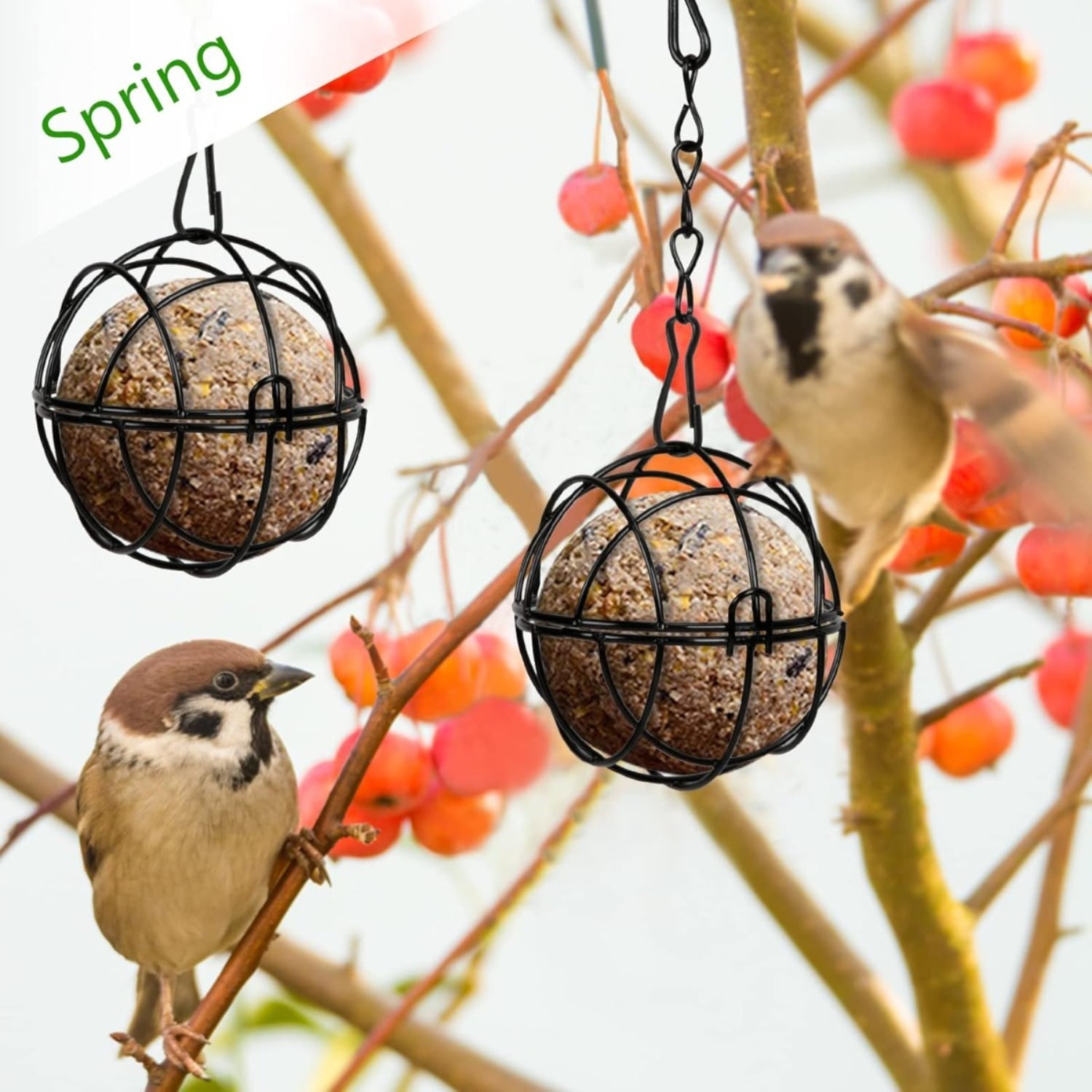 Set Of 4 Titmouse Suet Holder Bird Feeder Station For Hanging, Metal Bird Feeder With S-Shaped Hooks, Feeder For Wild Birds, Garden, Diameter 7 Cm, Black photo 3