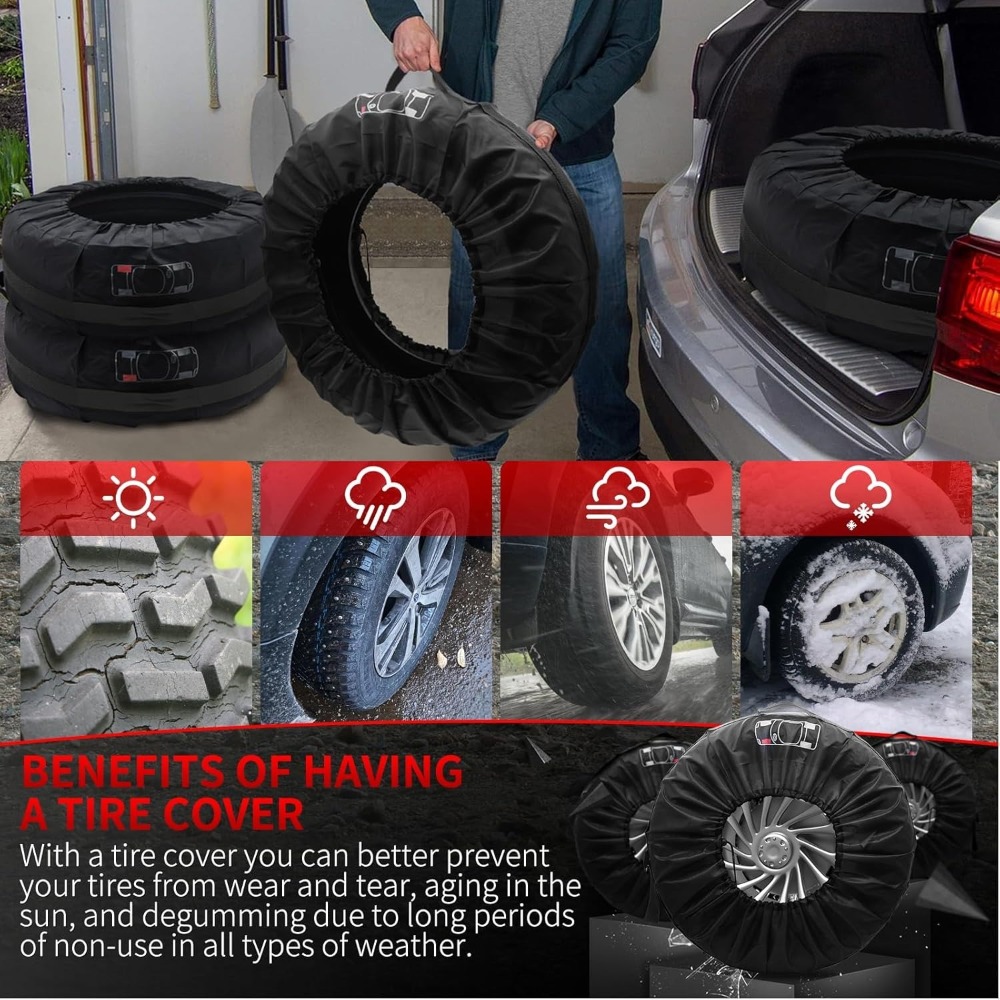 Multi-piece Party Value Pack, Tire Bag Set 18–22 Inches, 4-Piece Tire Storage Bag, Tire Protection Cover For Convenient Transport And Storage, Black (Diameter 80 Cm) photo 3