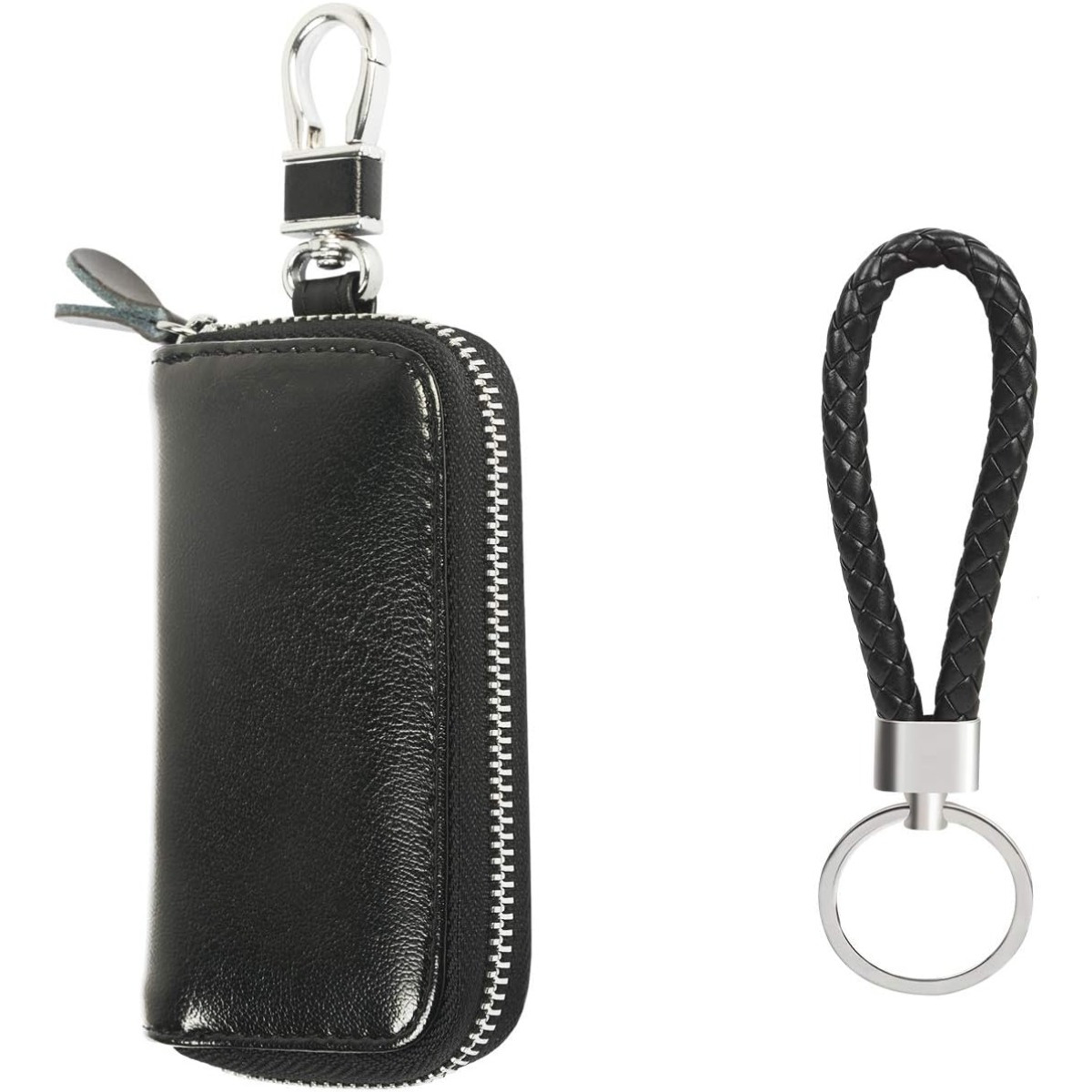 Black Leather Key Pouch With Zipper, Key Chains For Car Keys And House Keys—Accessories photo 4