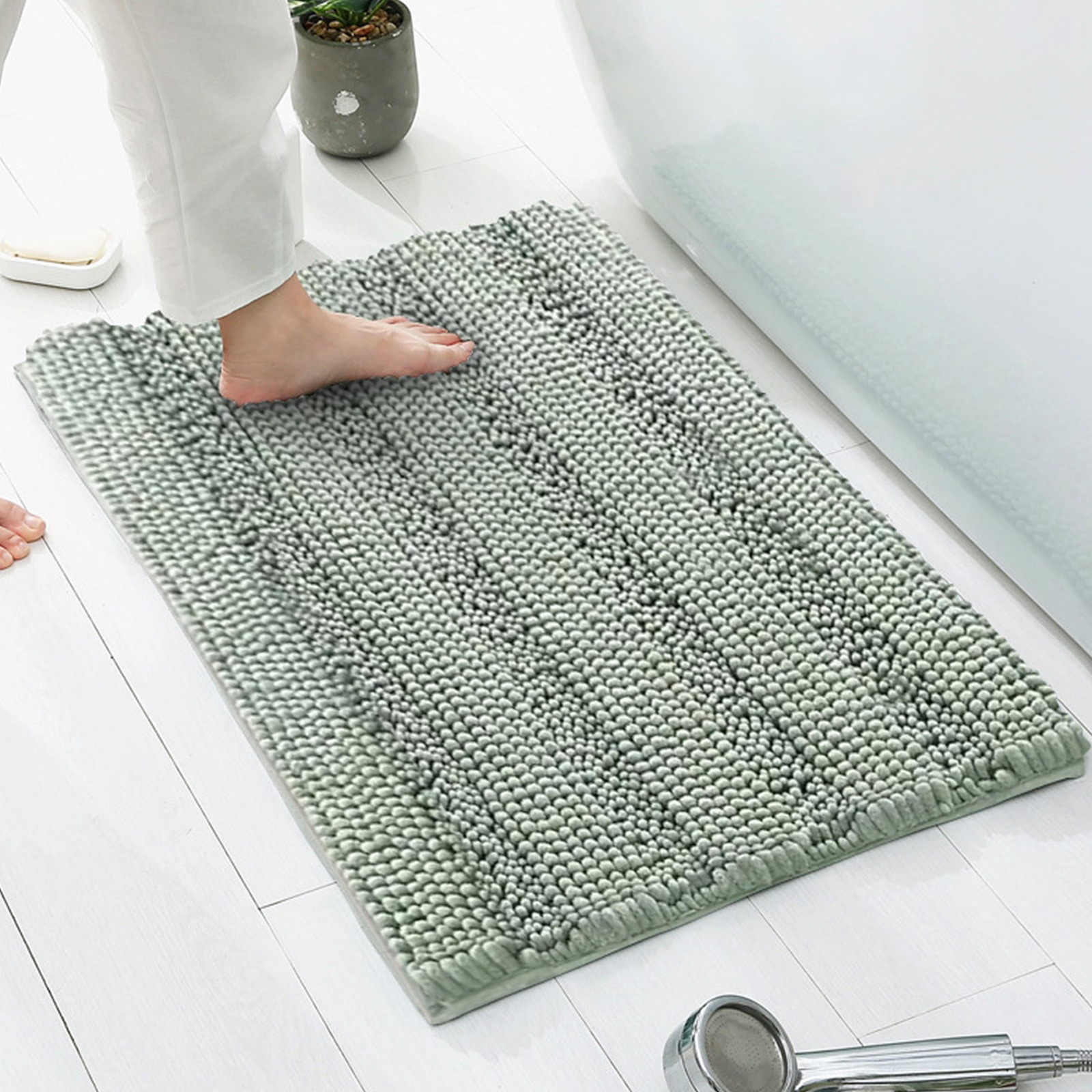 2-piece Set Of Sage Green Bath Mats, Machine-washable Bathroom Mat Set (81 X 51 Cm + 61 X 43 Cm) photo 2