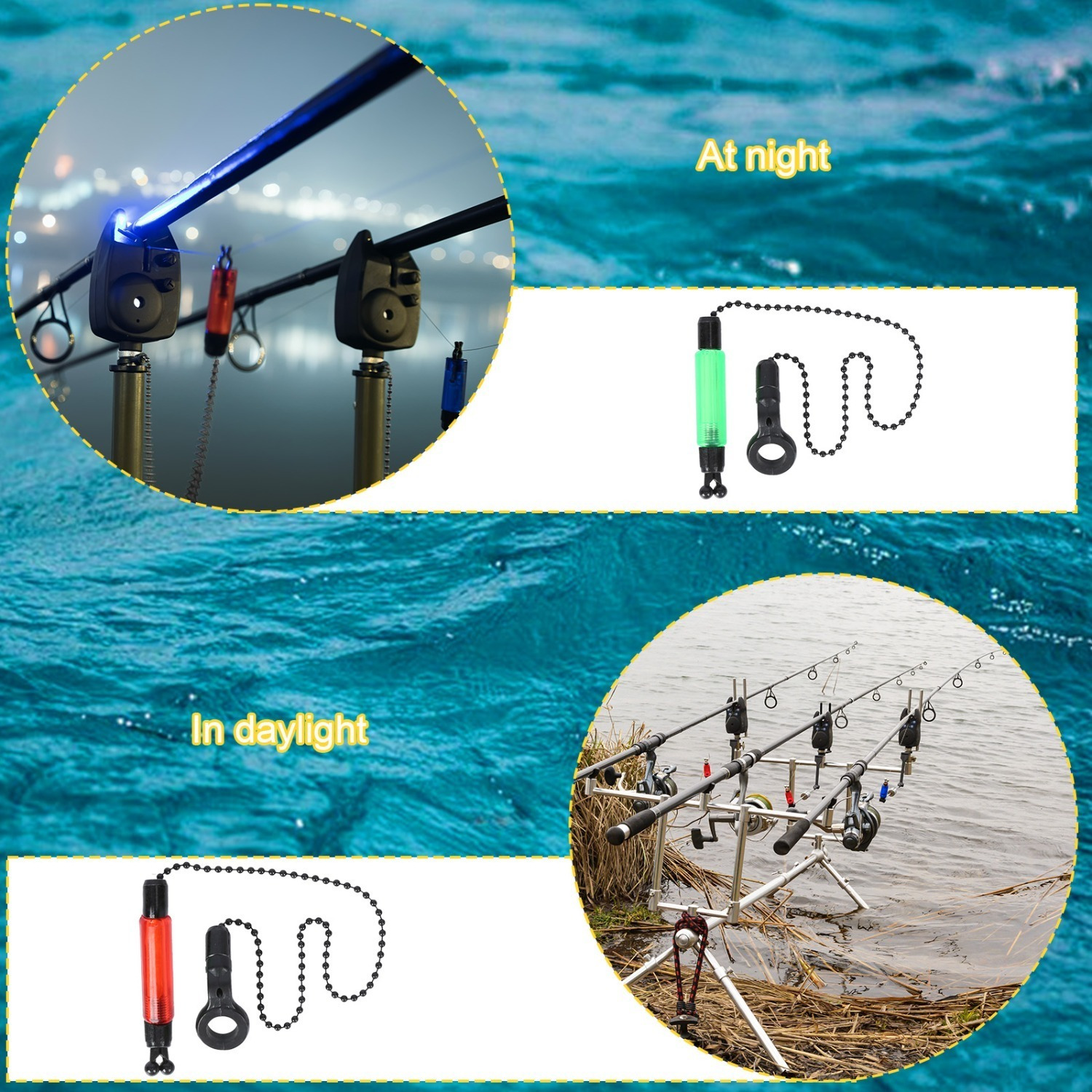 Night Fishing Set With 4 Swinger Floats In Blue, Red, Green, And Yellow, And 20 Floats For Anglers photo 4