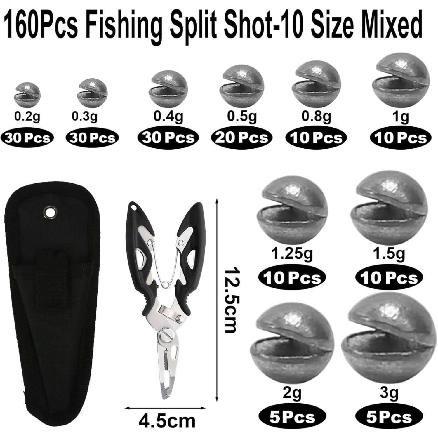 150-Piece Fishing Lead Shot Set With 8 Sizes, Small Pliers, And Storage Pouch For Anglers photo 4