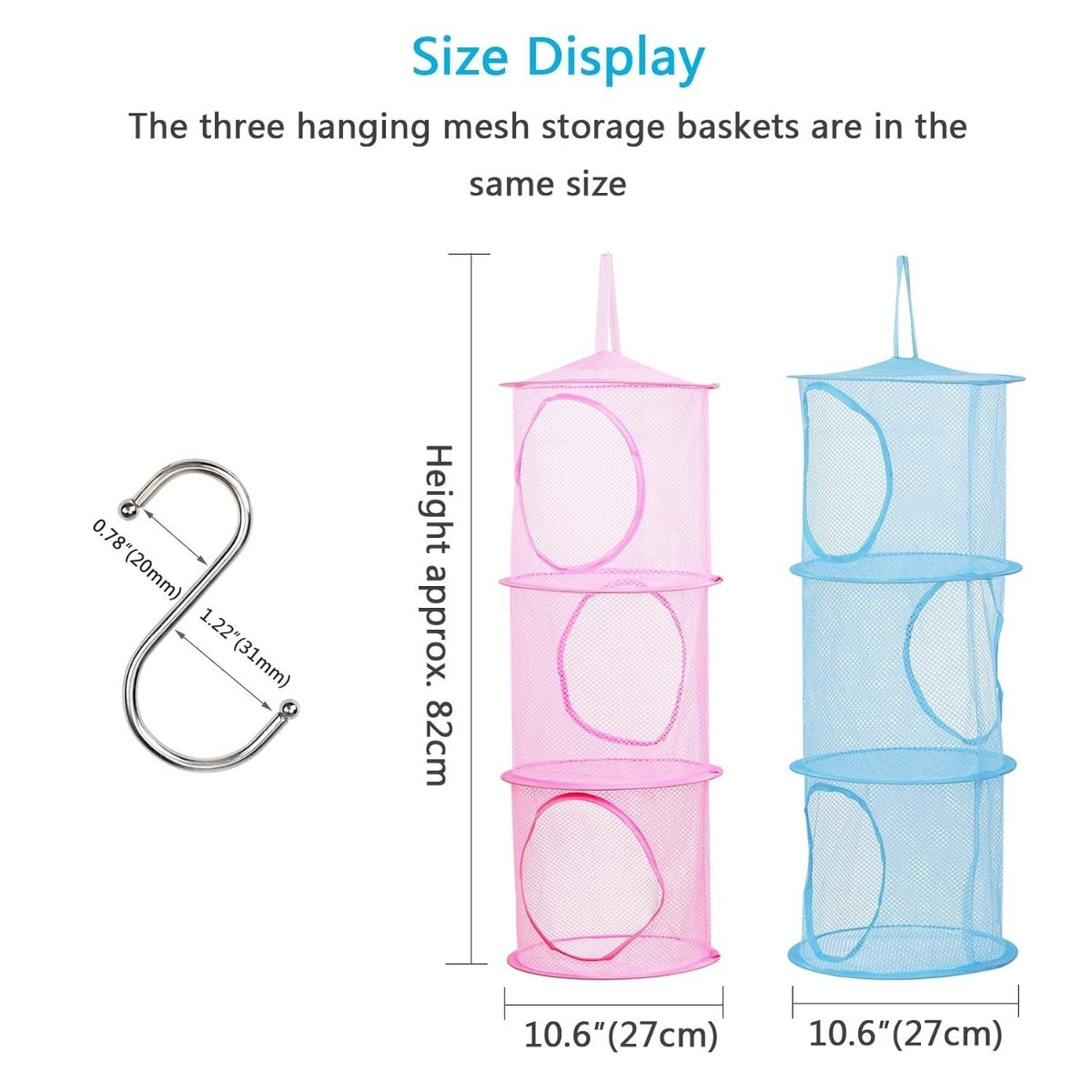 Hanging Storage Set, 3 Colorful Storage Baskets In Green, Blue, And Pink, Space-Saving Mesh Baskets For Toys And Small Items—Party Accessories Set photo 2
