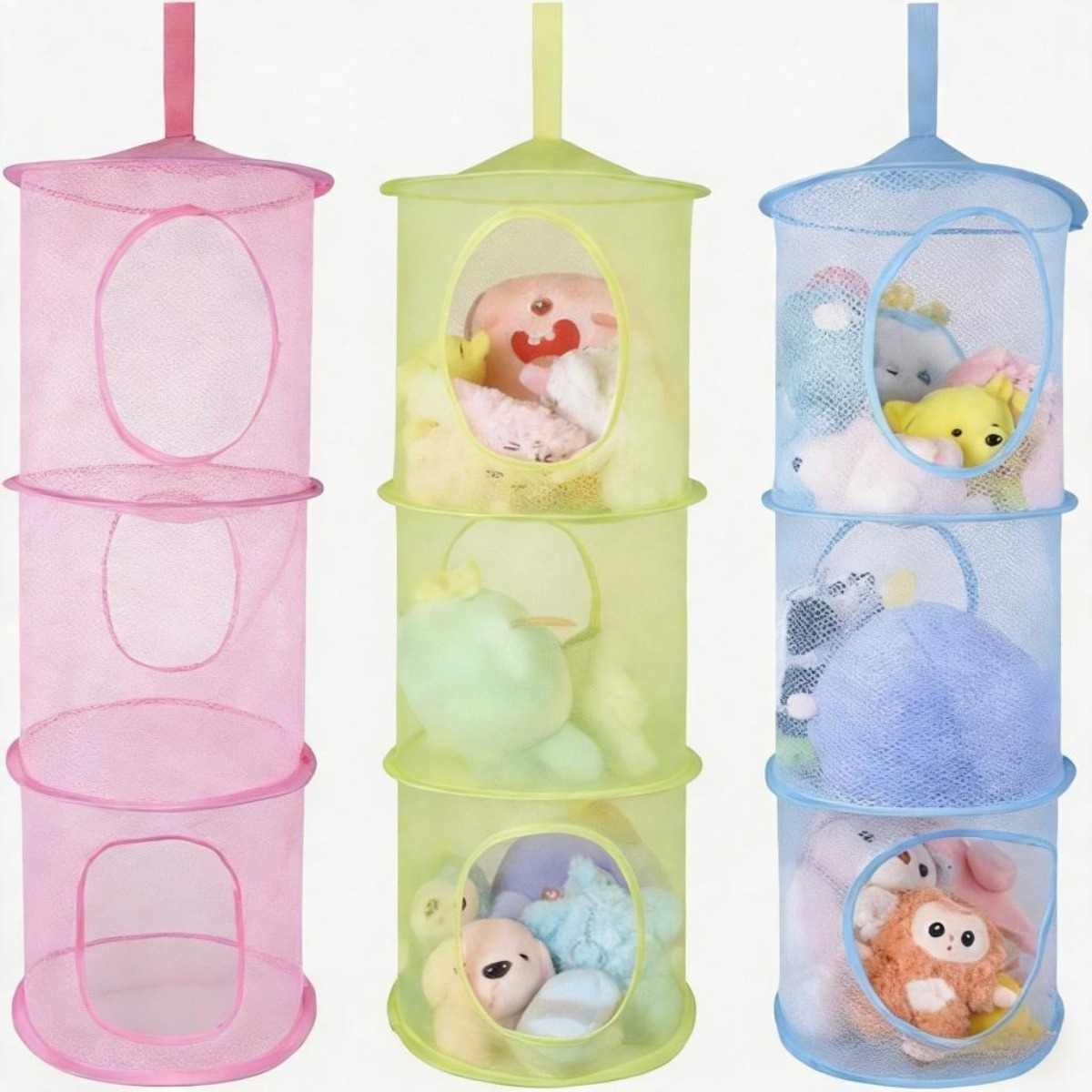 Hanging Storage Set, 3 Colorful Storage Baskets In Green, Blue, And Pink, Space-Saving Mesh Baskets For Toys And Small Items—Party Accessories Set photo 1