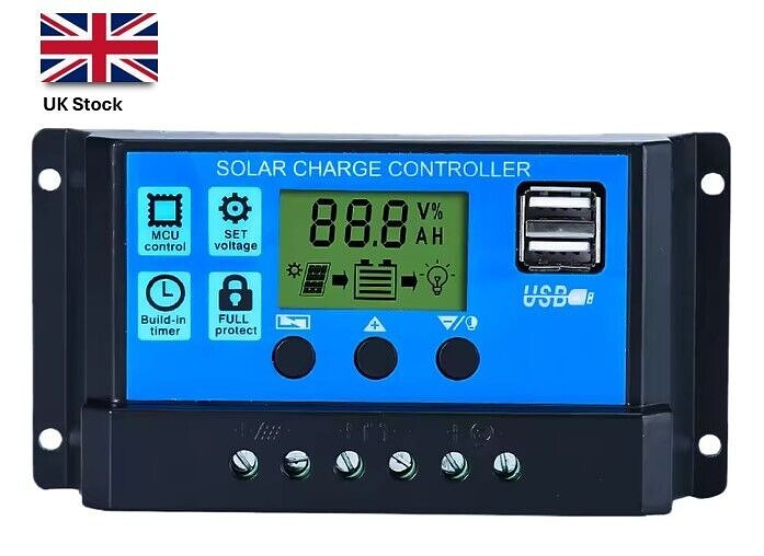 30A PWM Solar Panel Regulator Battery Charge Controller LCD Dual USB 12V-24V UK photo 2