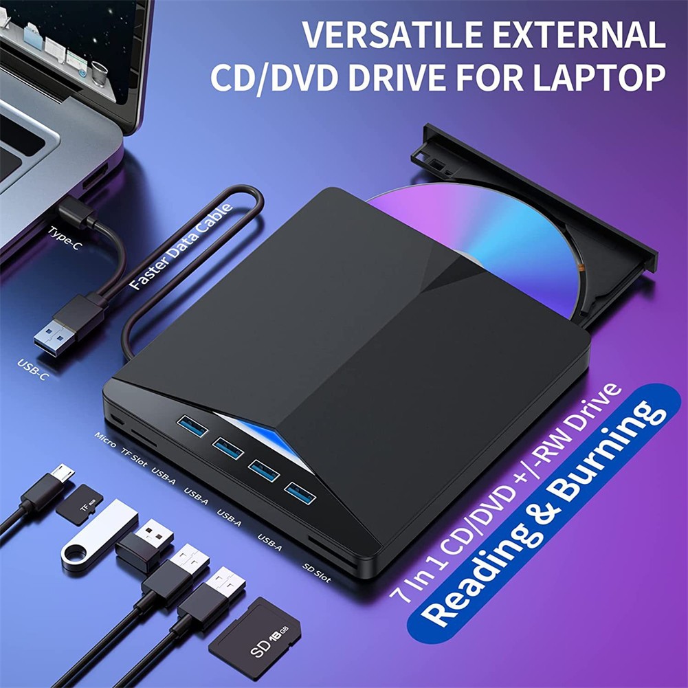 7 In1 External USB 3.0 DVD CD RW Writer Drive Burner Reader Player For Laptop PC photo 5