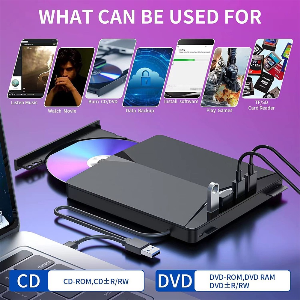 7 In1 External USB 3.0 DVD CD RW Writer Drive Burner Reader Player For Laptop PC photo 2