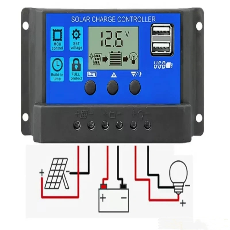 30A PWM Solar Panel Regulator Battery Charge Controller LCD Dual USB 12V-24V UK photo 4