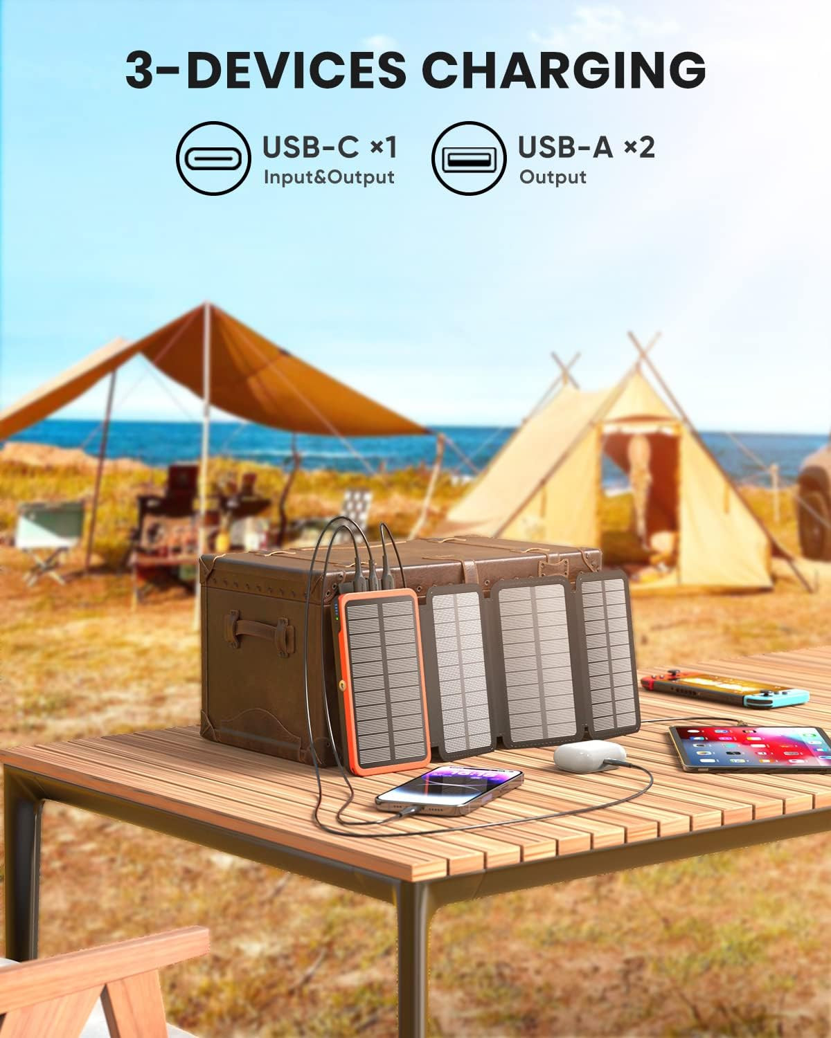 4 Panel Solar Power Bank Pack 40000mAh 2 USB LED Battery Fast Charger For Phone photo 2