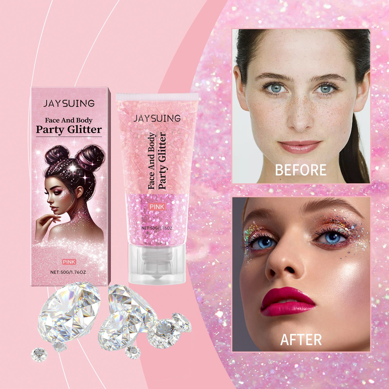 JAYSUING Pink Glitter Gel, 50 g photo 2