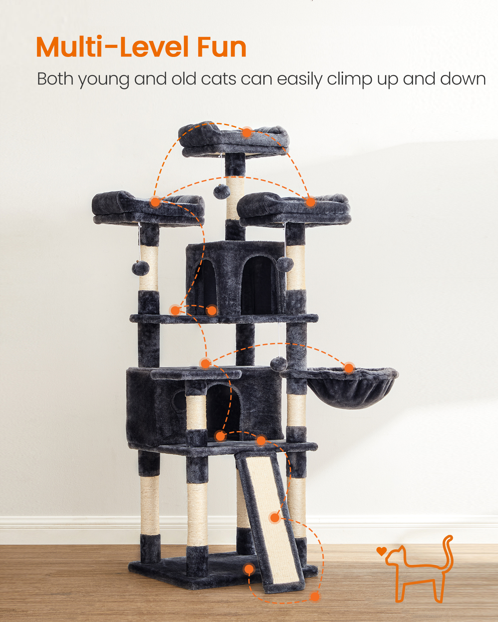 Cat Tree, 67.7 Inches Large Tower, Cat Condo photo 5
