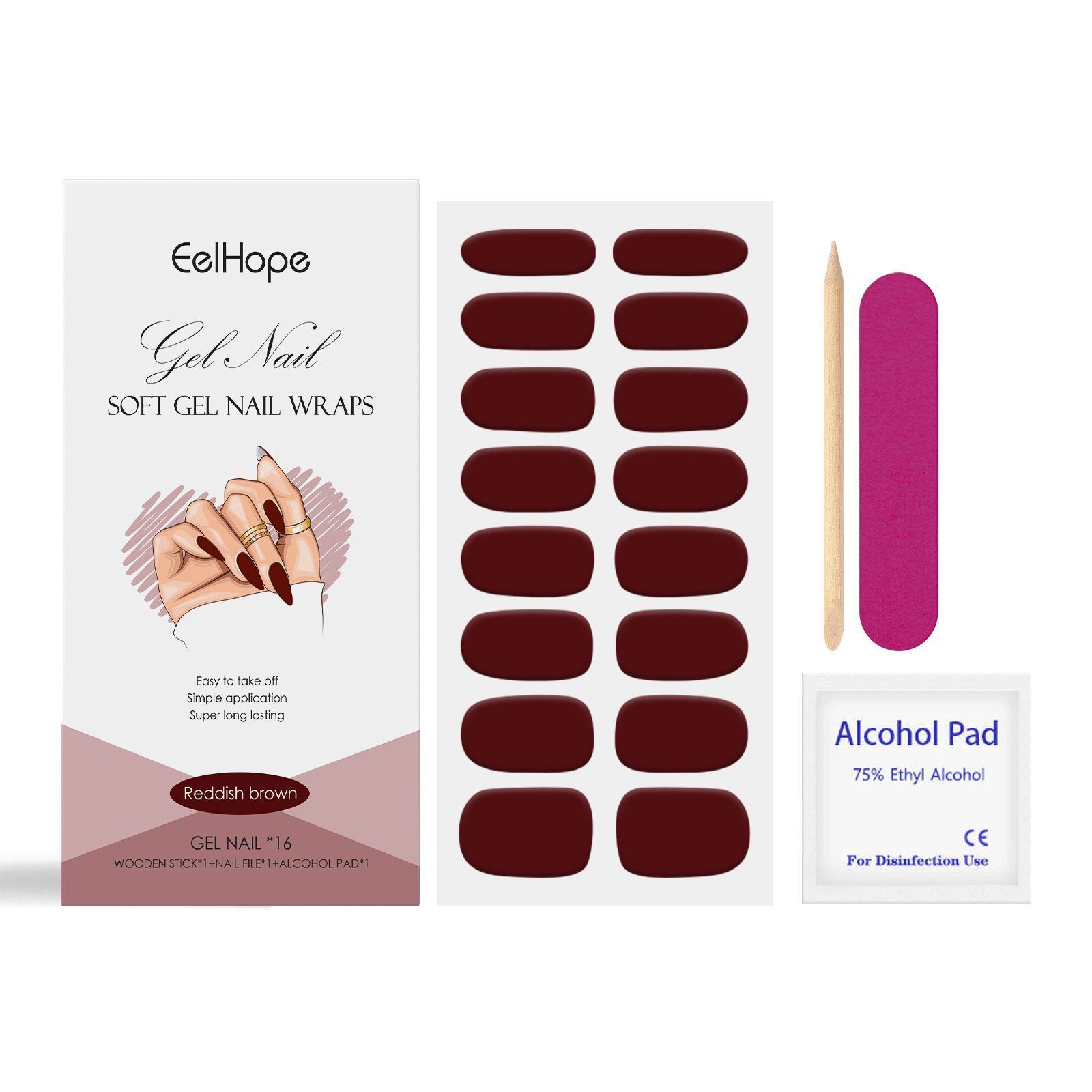 EELHOPE Soft Gel Nail Sticker Set, Red Brown, 1 Set photo 6