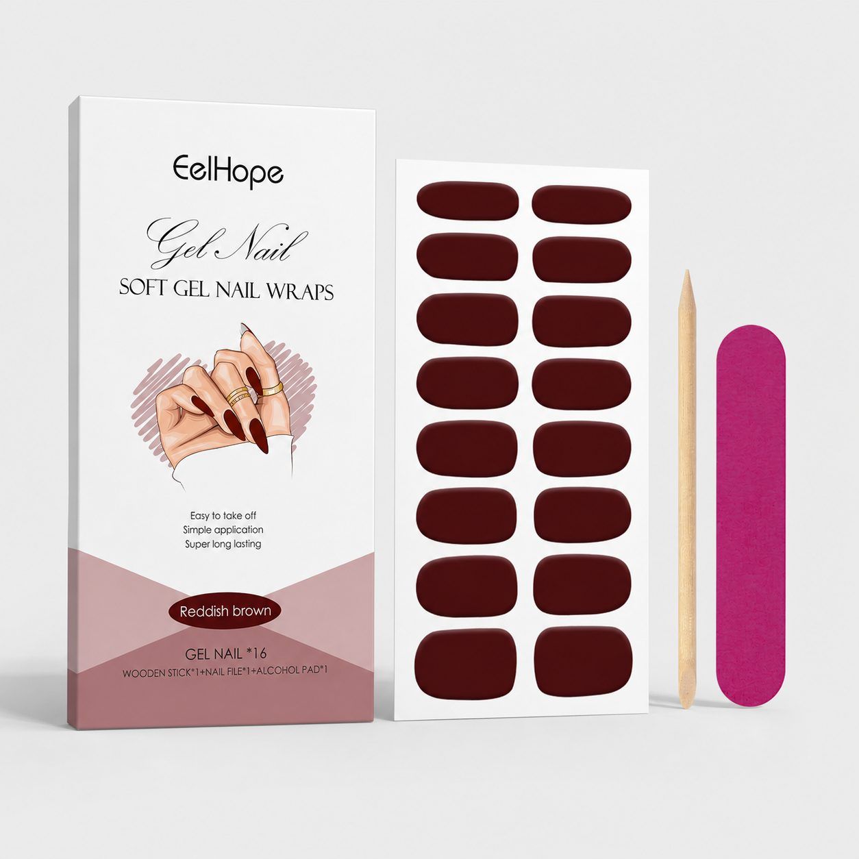 EELHOPE Soft Gel Nail Sticker Set, Red Brown, 1 Set photo 2