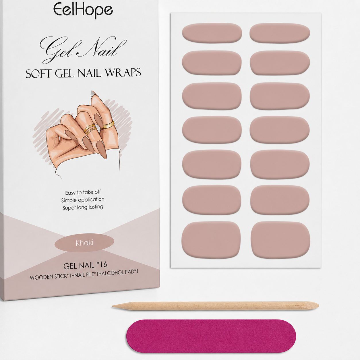 EELHOPE Soft Gel Nail Sticker Set, Khaki, 1 Set photo 8