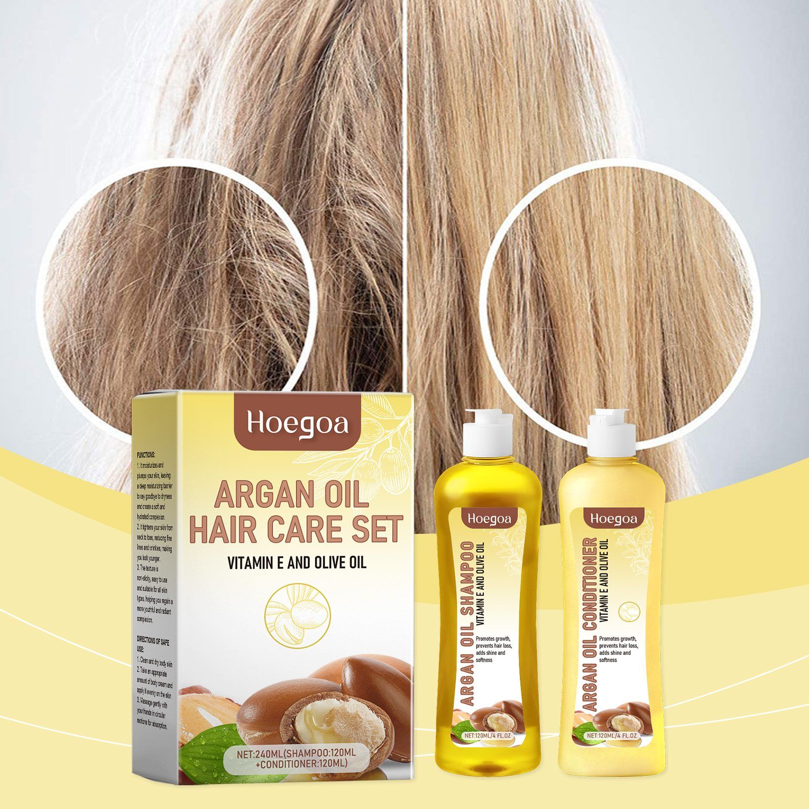 HOEGOA Argan Shampoo and Conditioner Set, 120 ml Shampoo + 120 ml Conditioner photo 4