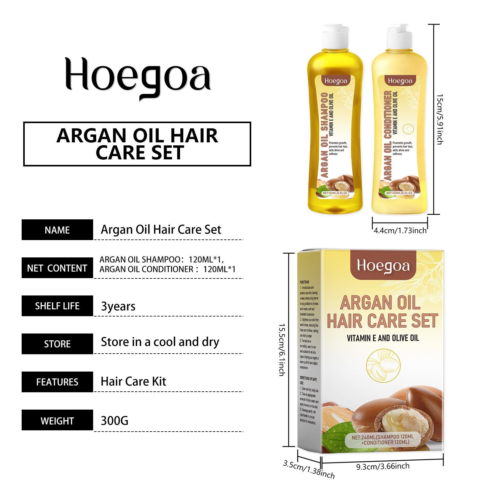 HOEGOA Argan Shampoo and Conditioner Set, 120 ml Shampoo + 120 ml Conditioner photo 8