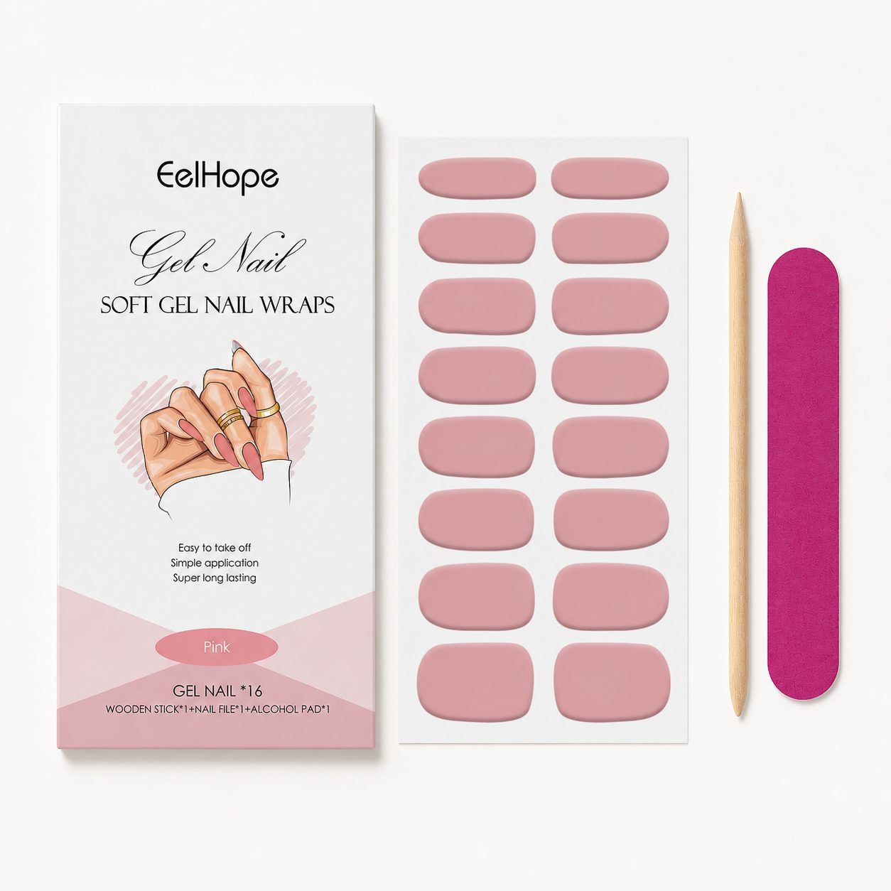 EELHOPE Soft Gel Nail Sticker Set, Pink, 1 Set photo 6