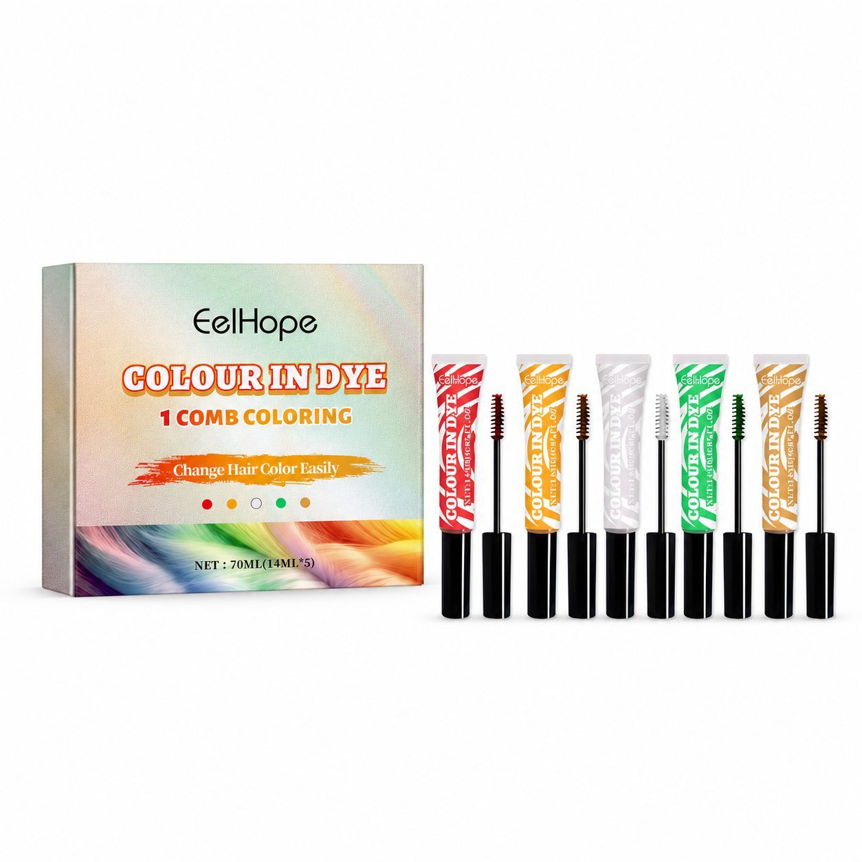 EELHOPE 5-Piece Temporary Comb Hair Color Kit, 5 x 14 ml photo 1