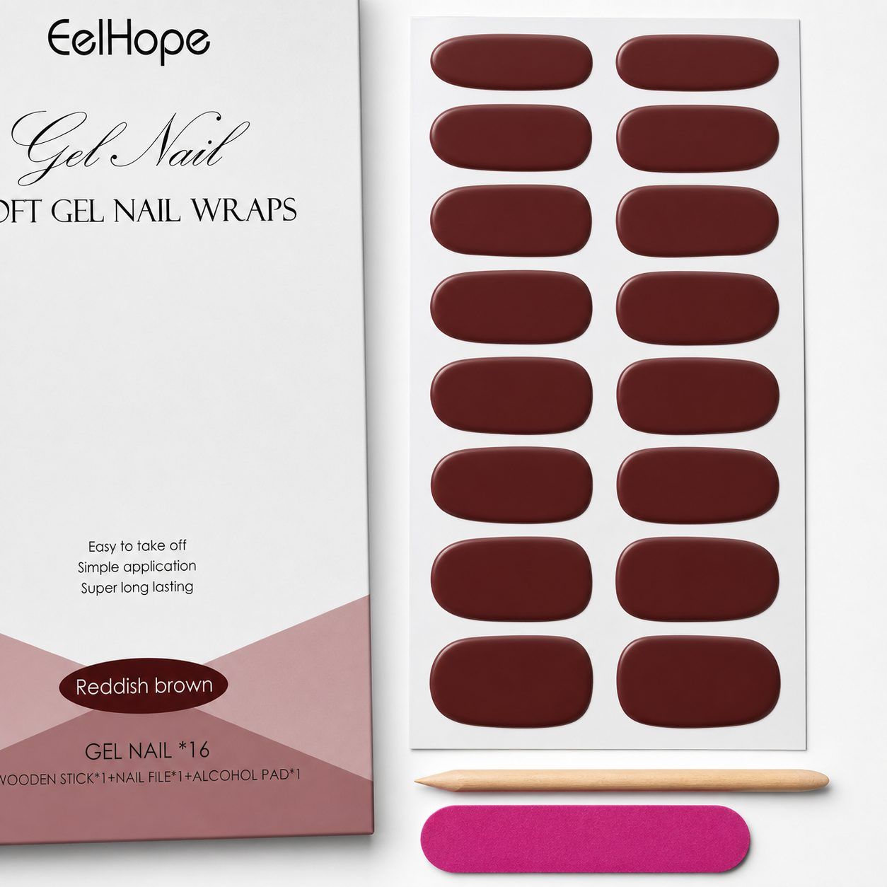 EELHOPE Soft Gel Nail Sticker Set, Red Brown, 1 Set photo 4