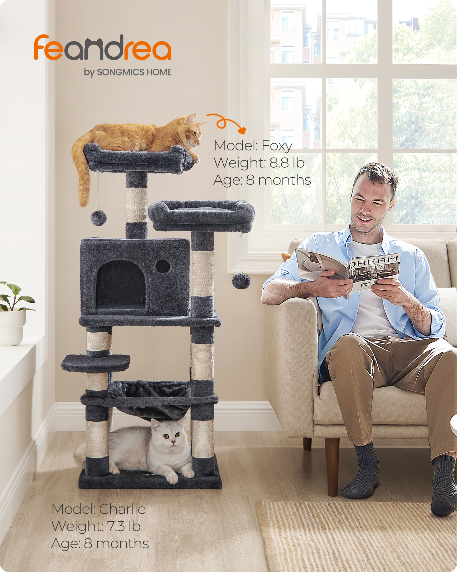 Cat Tree, 44.1-Inch Multi-Level Tower, 11 Scratching Posts photo 3