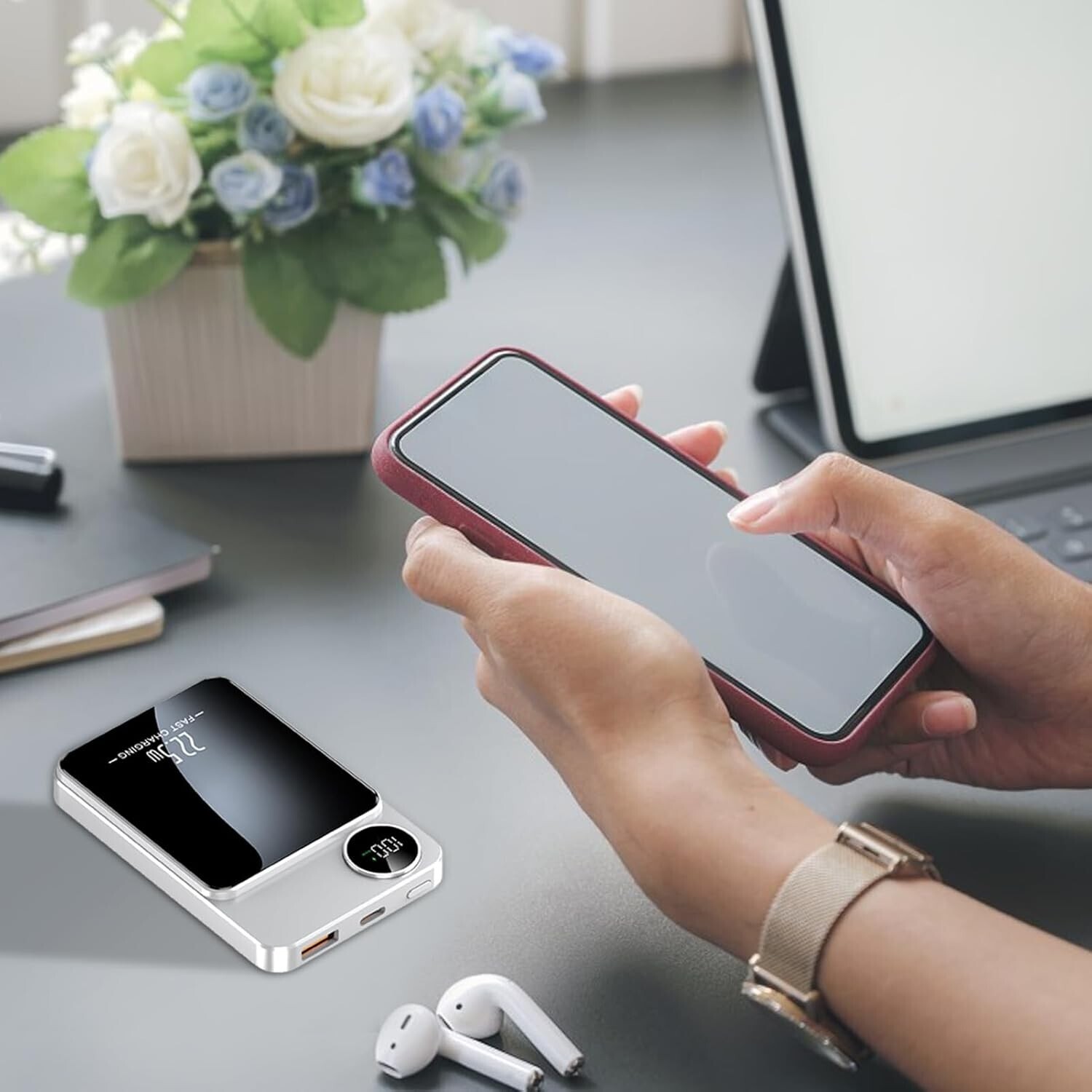 Silvery-Magsafe Power Bank Portable Charger Magnetic Battery Pack For I Phone For Samsung--silvery photo 3