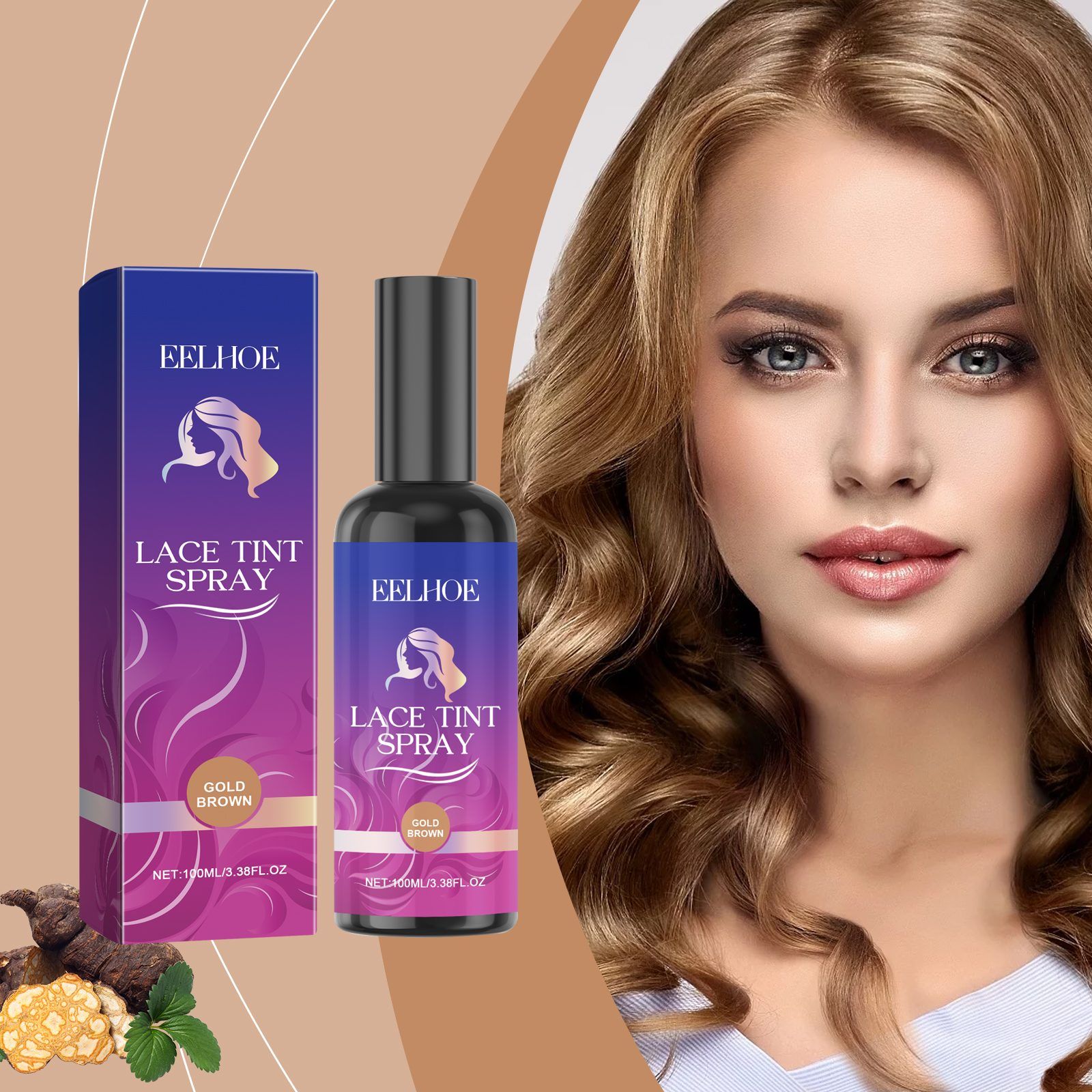 EELHOE Golden Brown Lace Wig Color Spray, 100 ml photo 6
