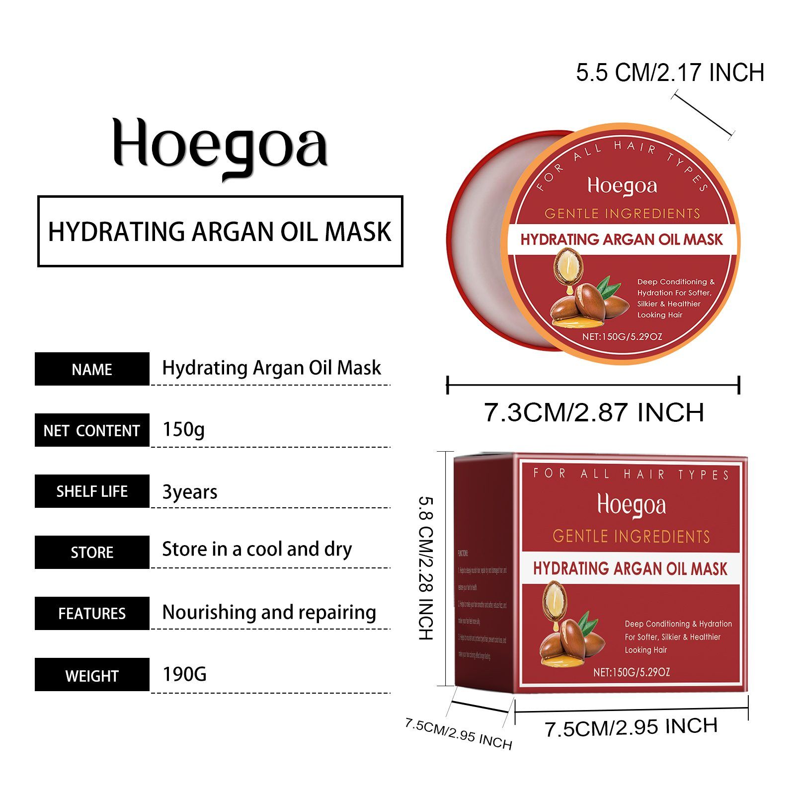HOEGOA Argan Oil Rinse-Off Hair Mask, 150 g photo 5