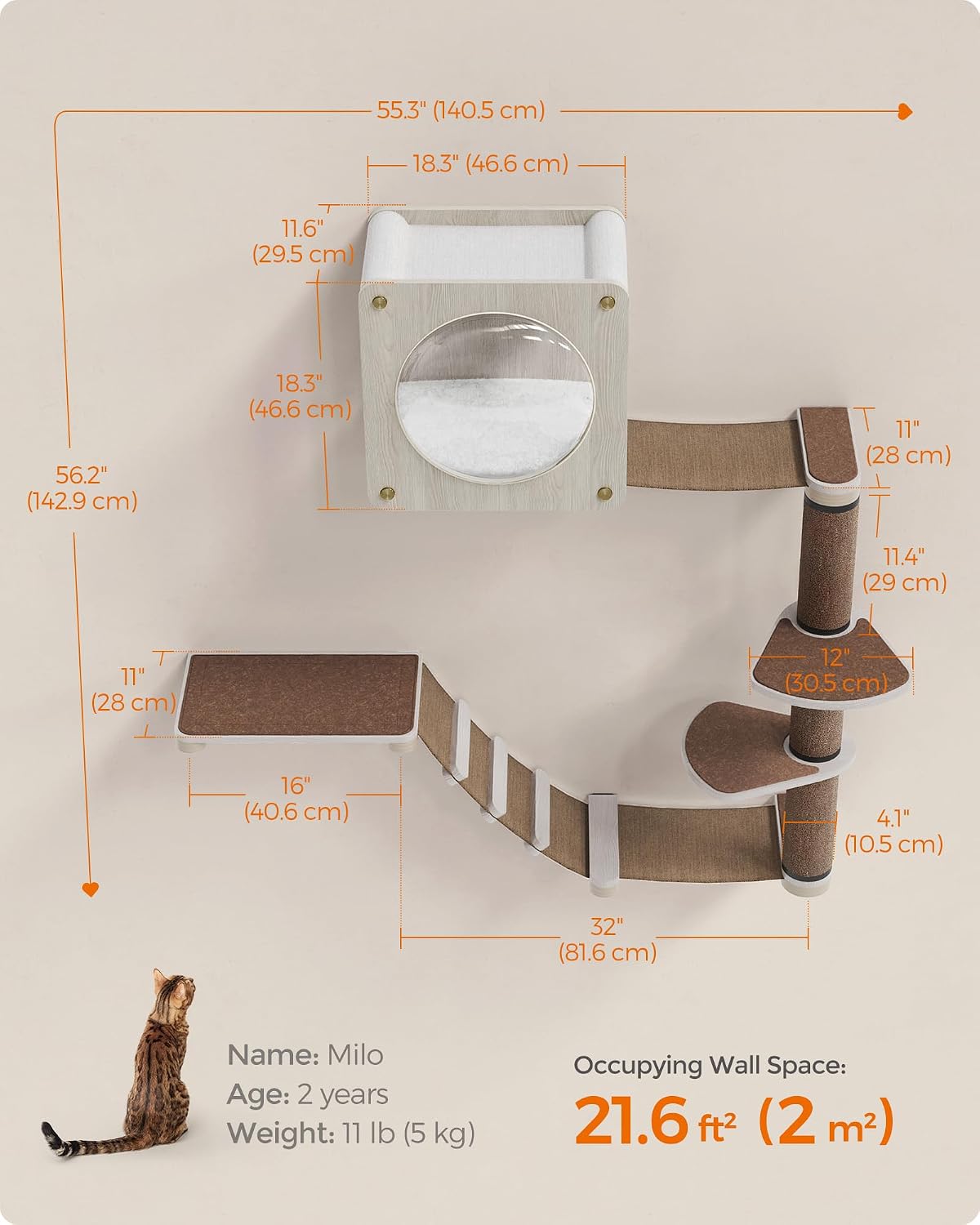 Set Of 5 Clickat Oasis Cat Climbing Wall, Cat Board, Hammock, Scratching Column, Interchangeable Washable Parts, Brown Oatmeal And Coffee photo 4