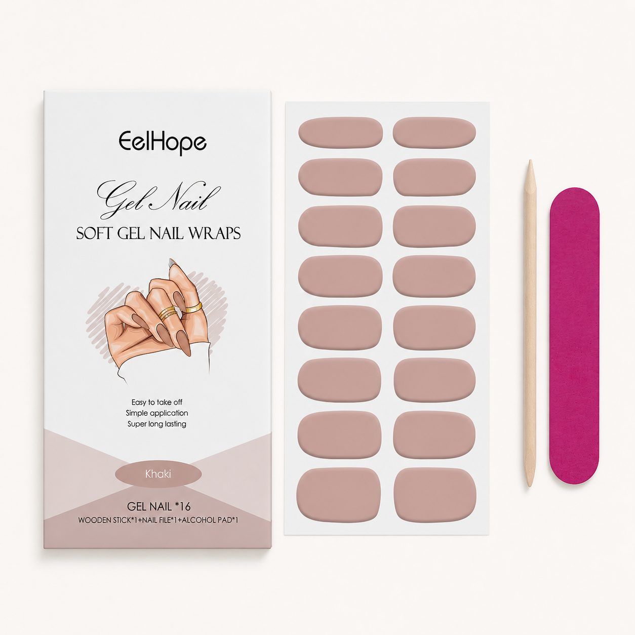 EELHOPE Soft Gel Nail Sticker Set, Khaki, 1 Set photo 5