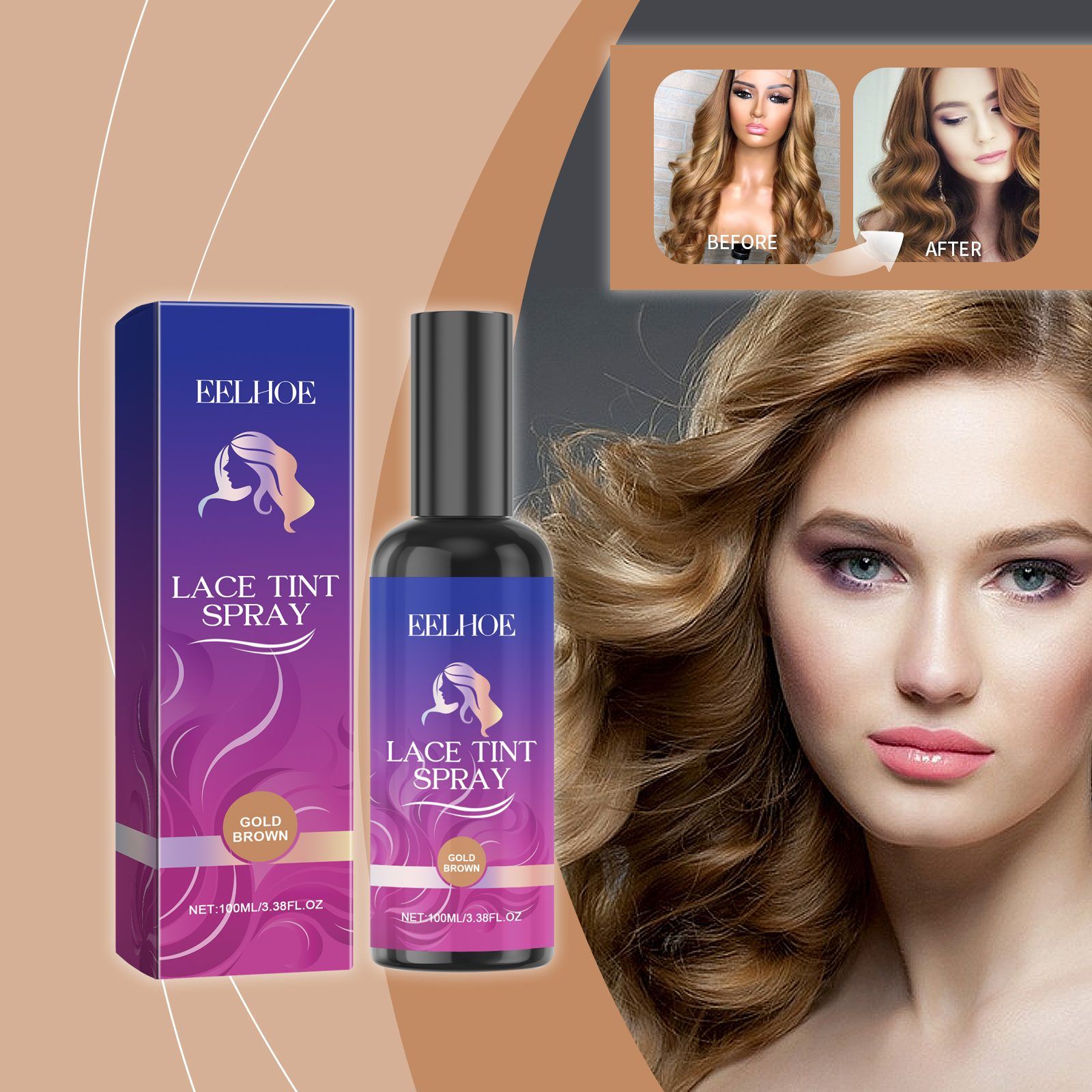 EELHOE Golden Brown Lace Wig Color Spray, 100 ml photo 8
