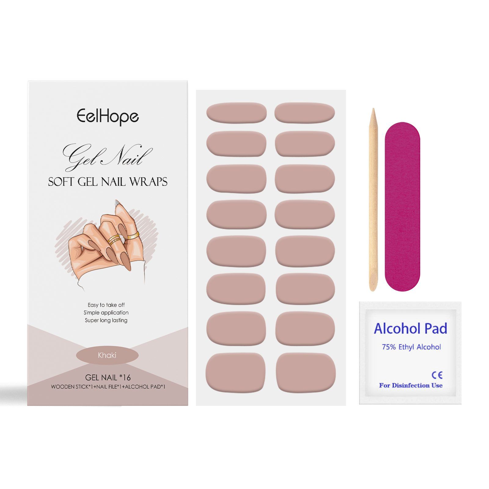 EELHOPE Soft Gel Nail Sticker Set, Khaki, 1 Set photo 4
