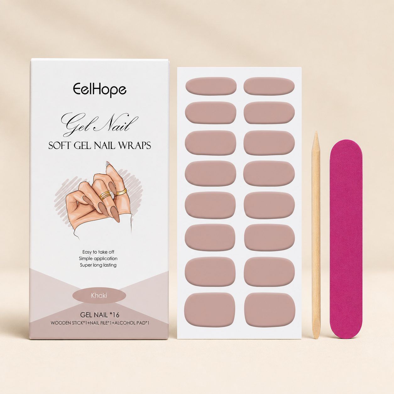EELHOPE Soft Gel Nail Sticker Set, Khaki, 1 Set photo 1