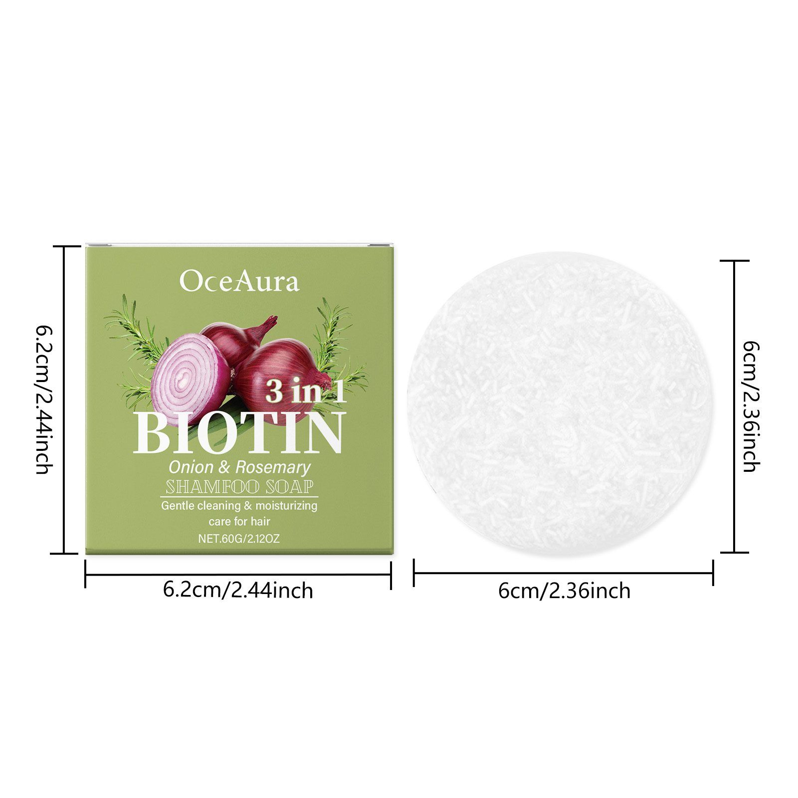 OCEAURA Onion and Rosemary Shampoo Bar, 60 g photo 5