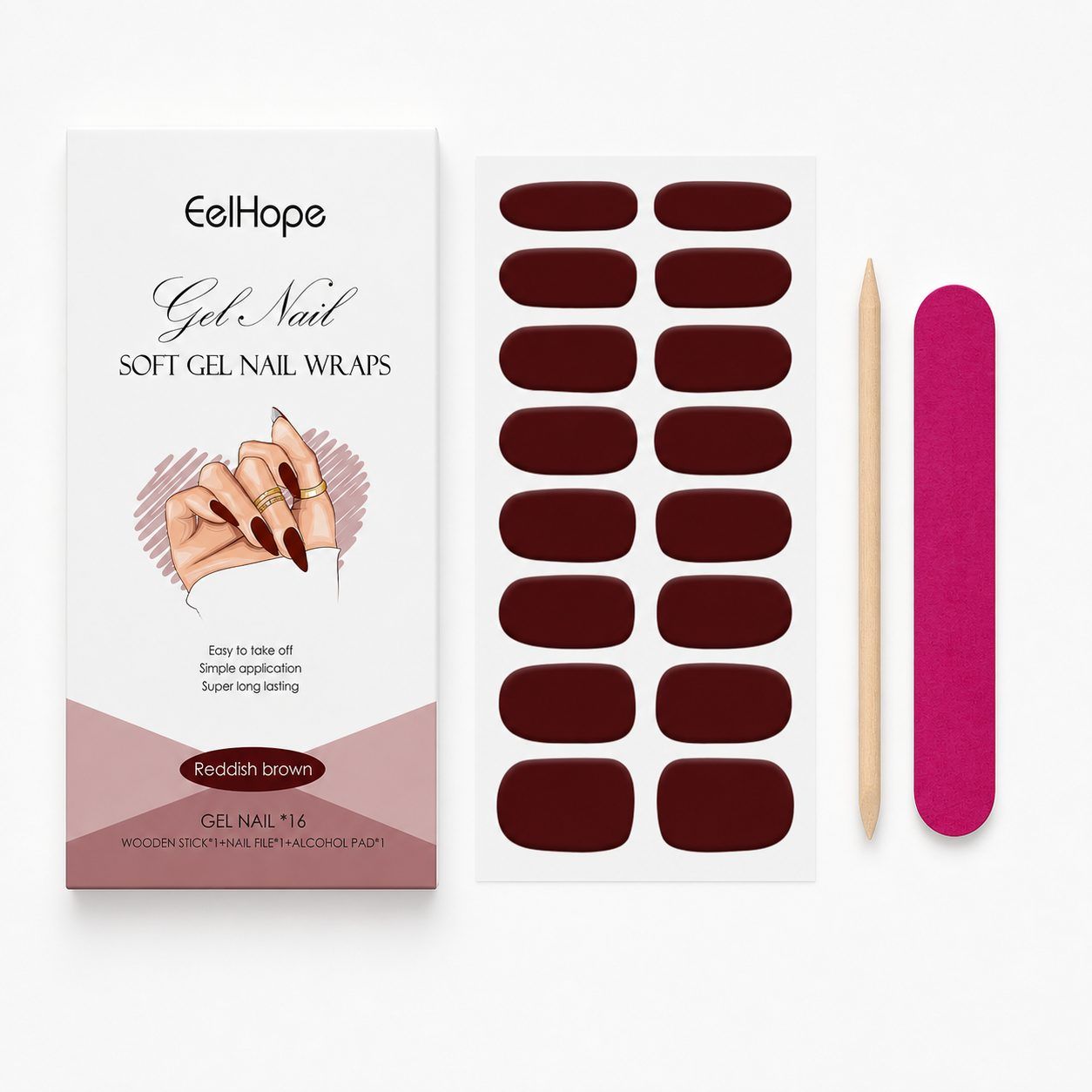 EELHOPE Soft Gel Nail Sticker Set, Red Brown, 1 Set photo 5