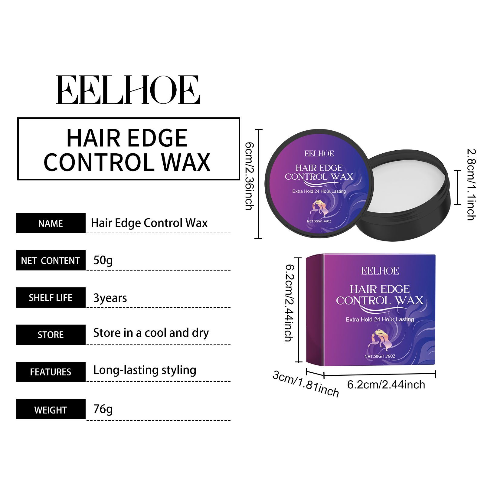 EELHOE Hair Edge Styling Wax, 50 g photo 7