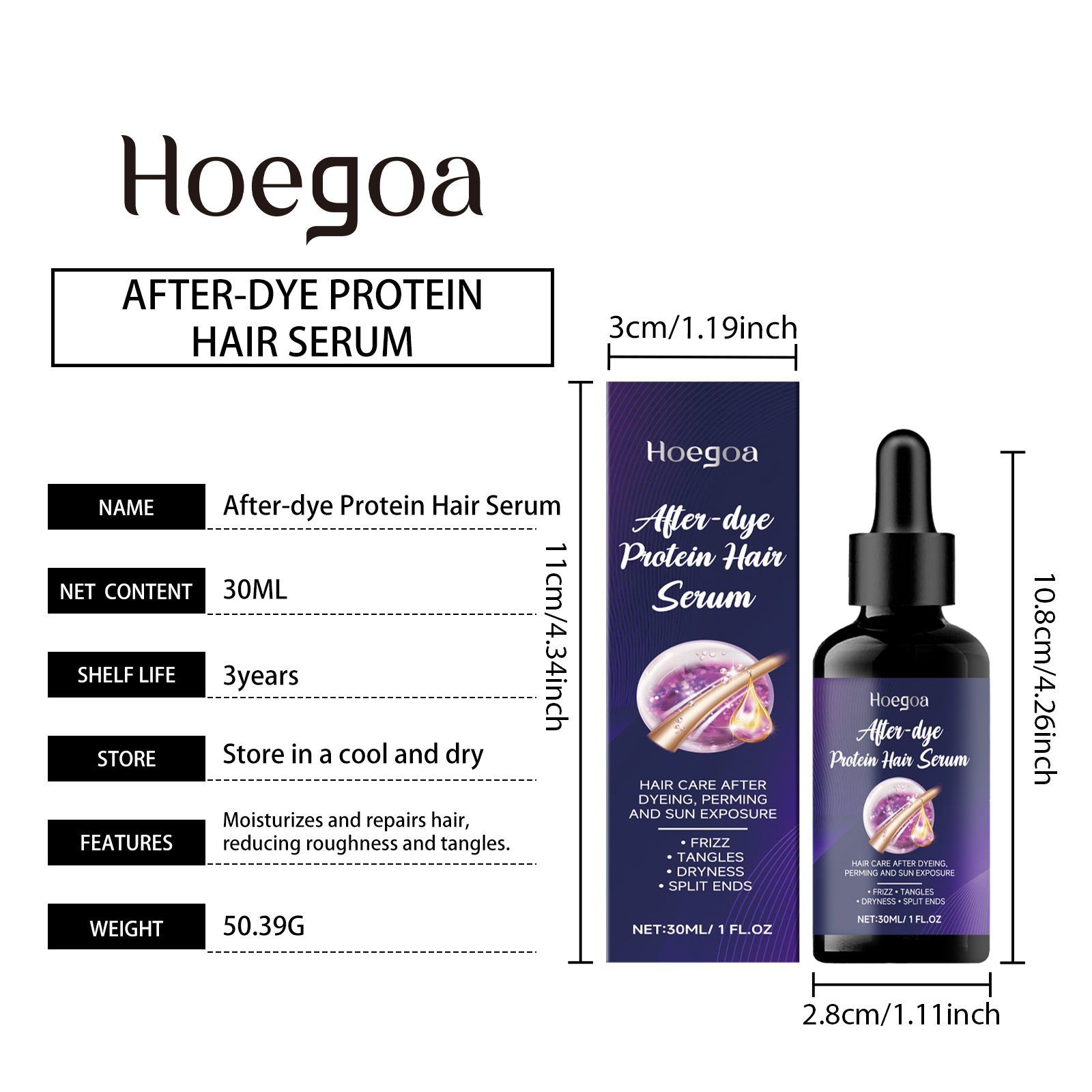 HOEGOA Post-Color Keratin Hair Serum, 30 ml photo 3