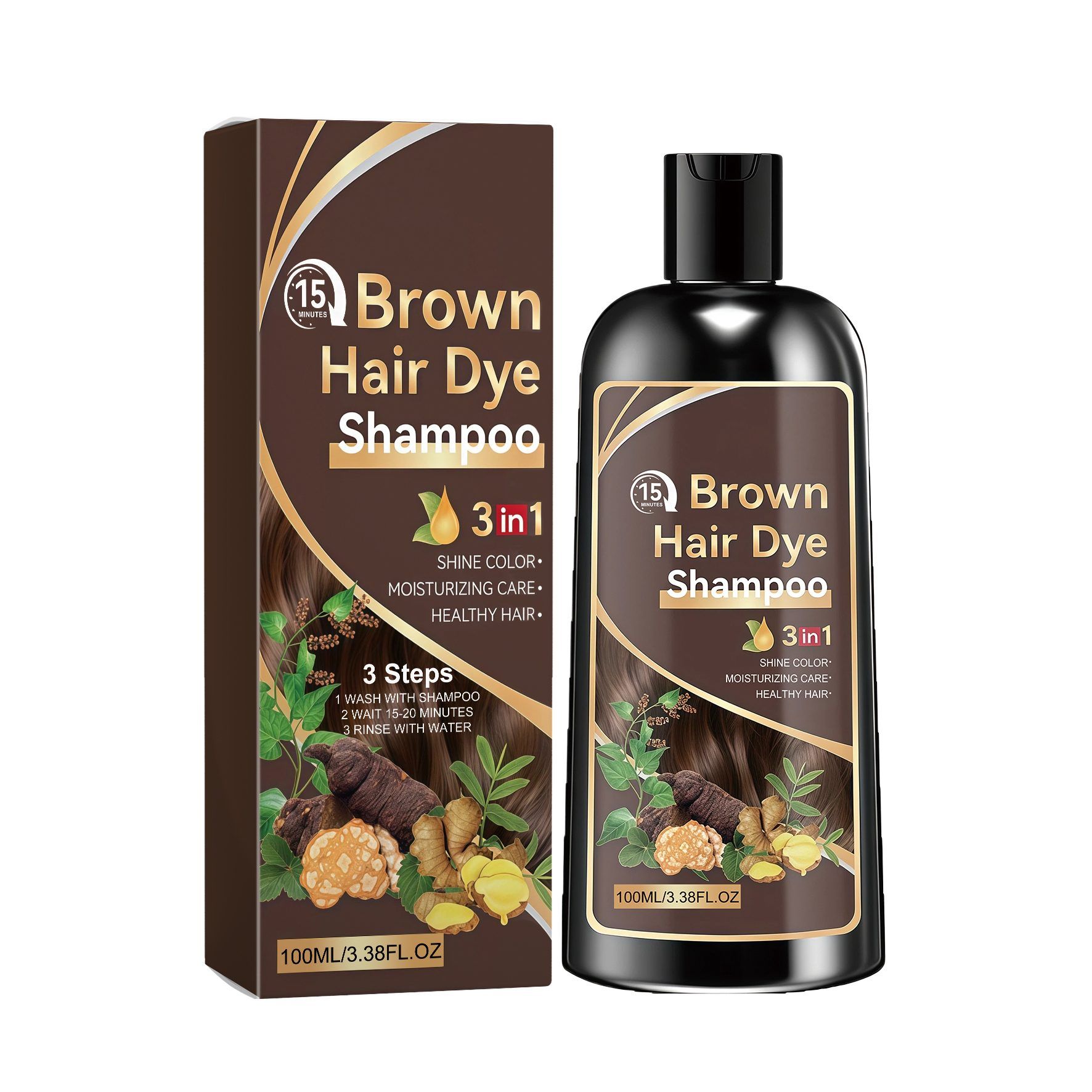 AMZ Brown Hair Color Shampoo, 100 ml photo 2
