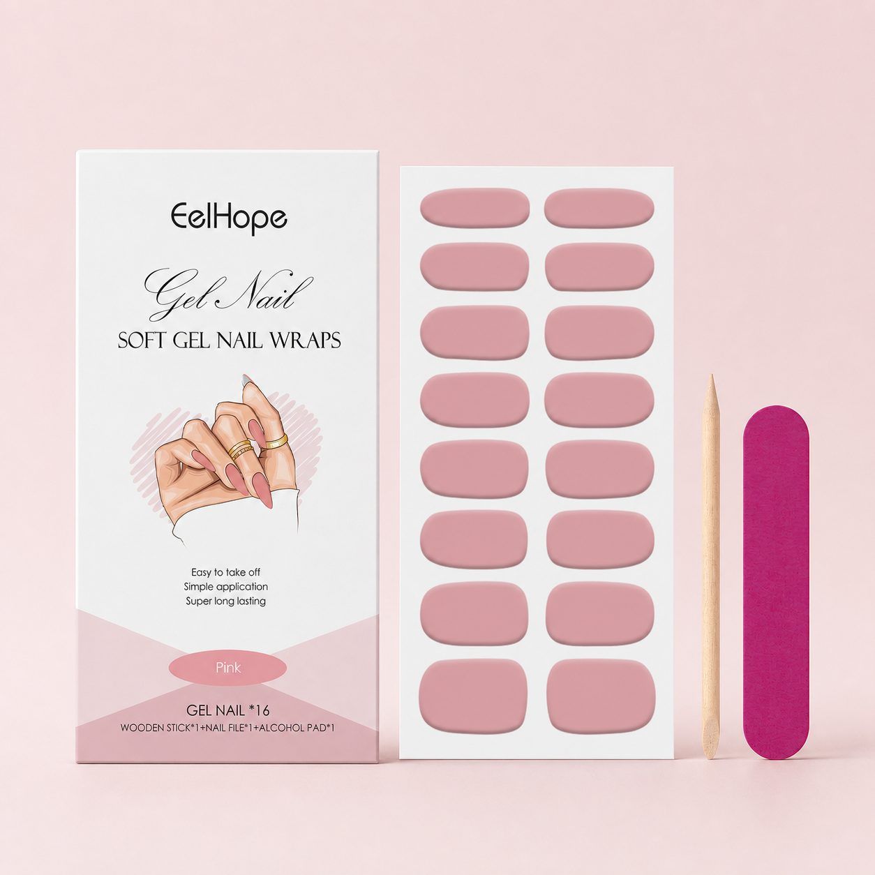 EELHOPE Soft Gel Nail Sticker Set, Pink, 1 Set photo 1